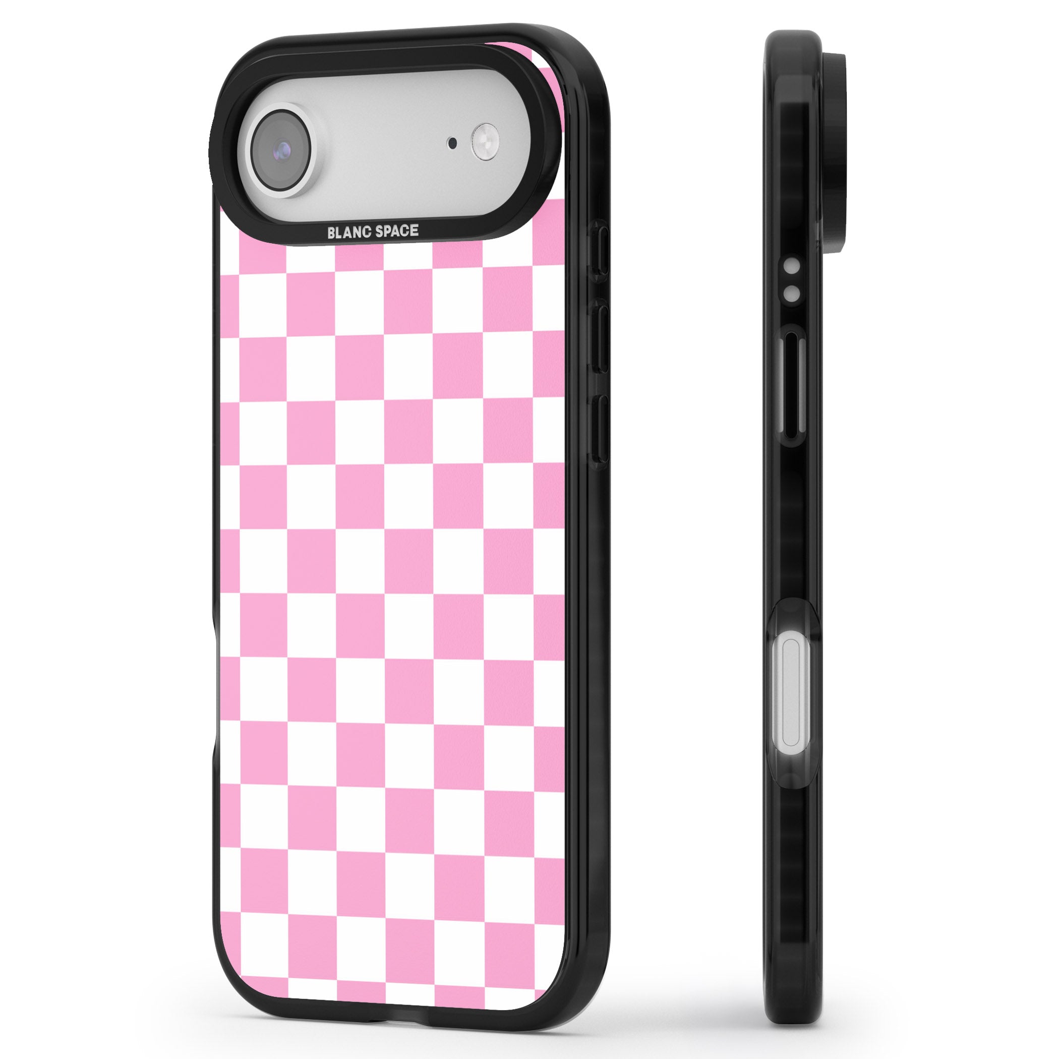 Pink Checkered iPhone 17 Air Impact Pro Black Phone Case Side Profile