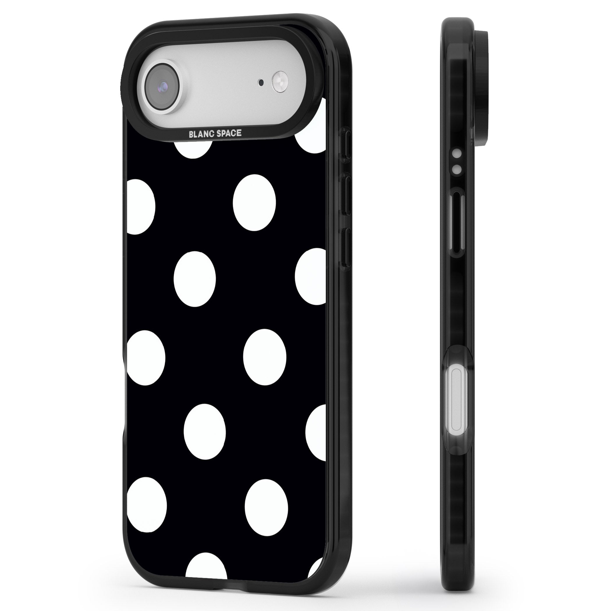 Chic Black Polka Dot iPhone 17 Air Impact Pro Black Phone Case Side Profile