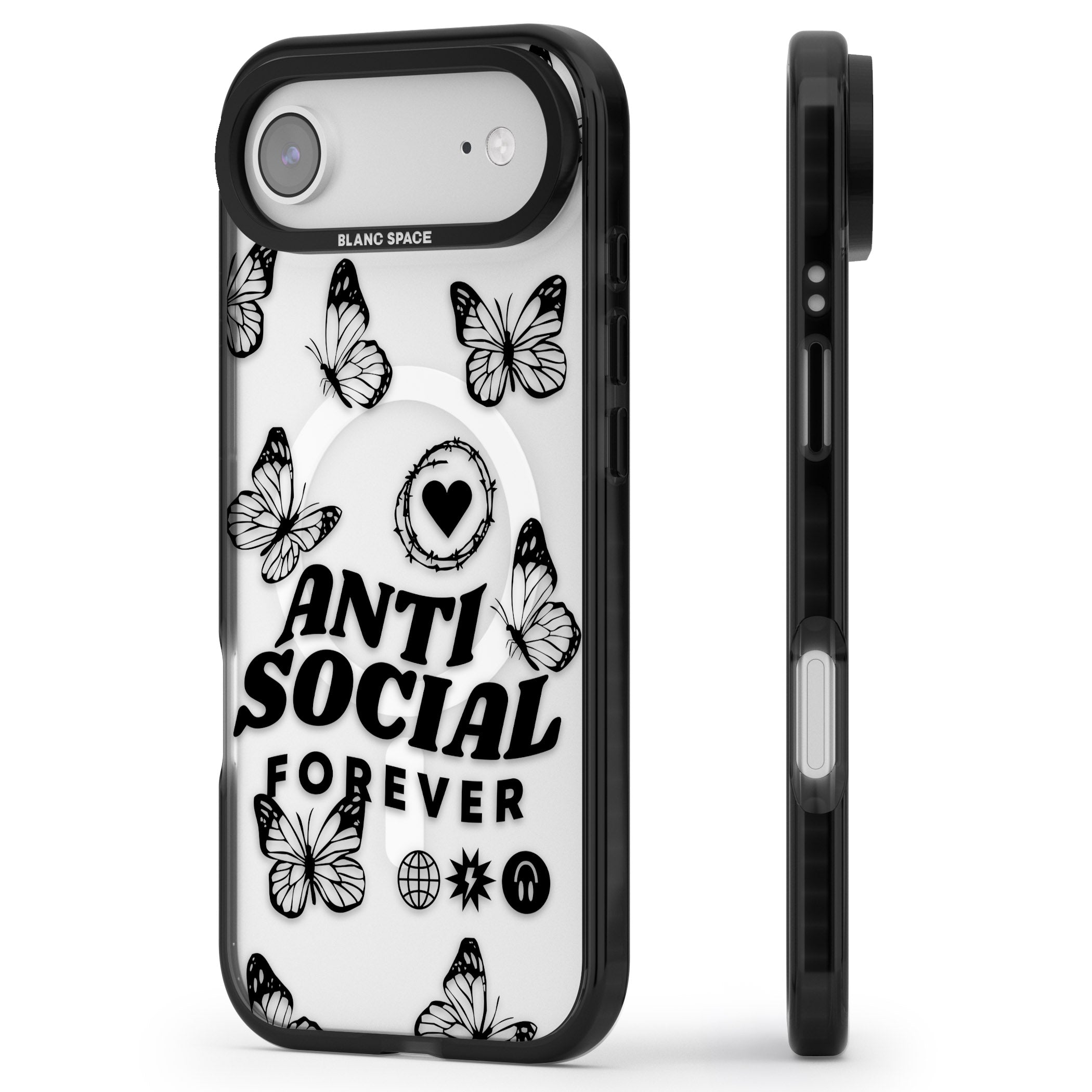 Anti Social Forever iPhone 17 Air Impact Pro Black Phone Case Side Profile