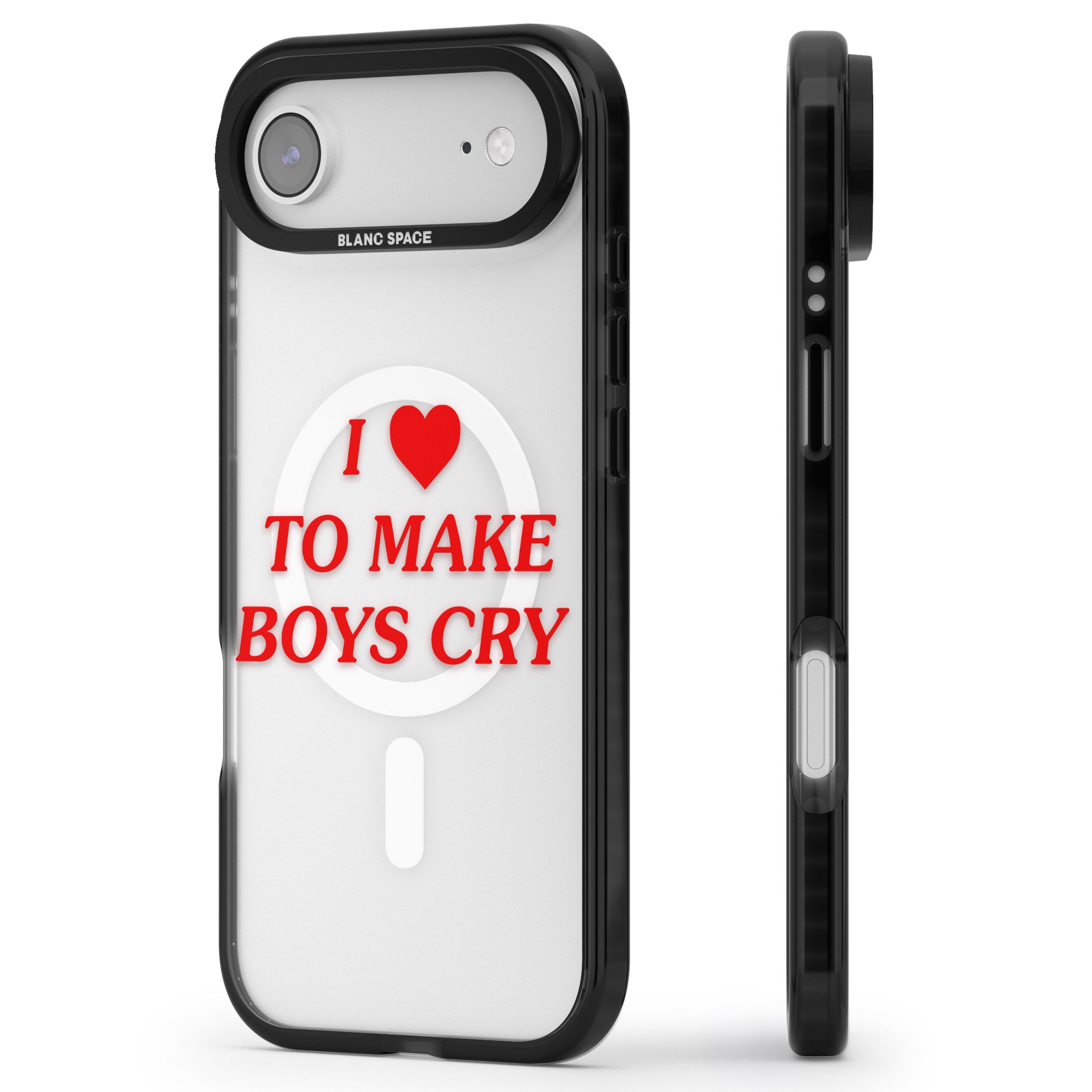 I Love To Make Boys Cry iPhone 17 Air Impact Pro Black Phone Case Side Profile