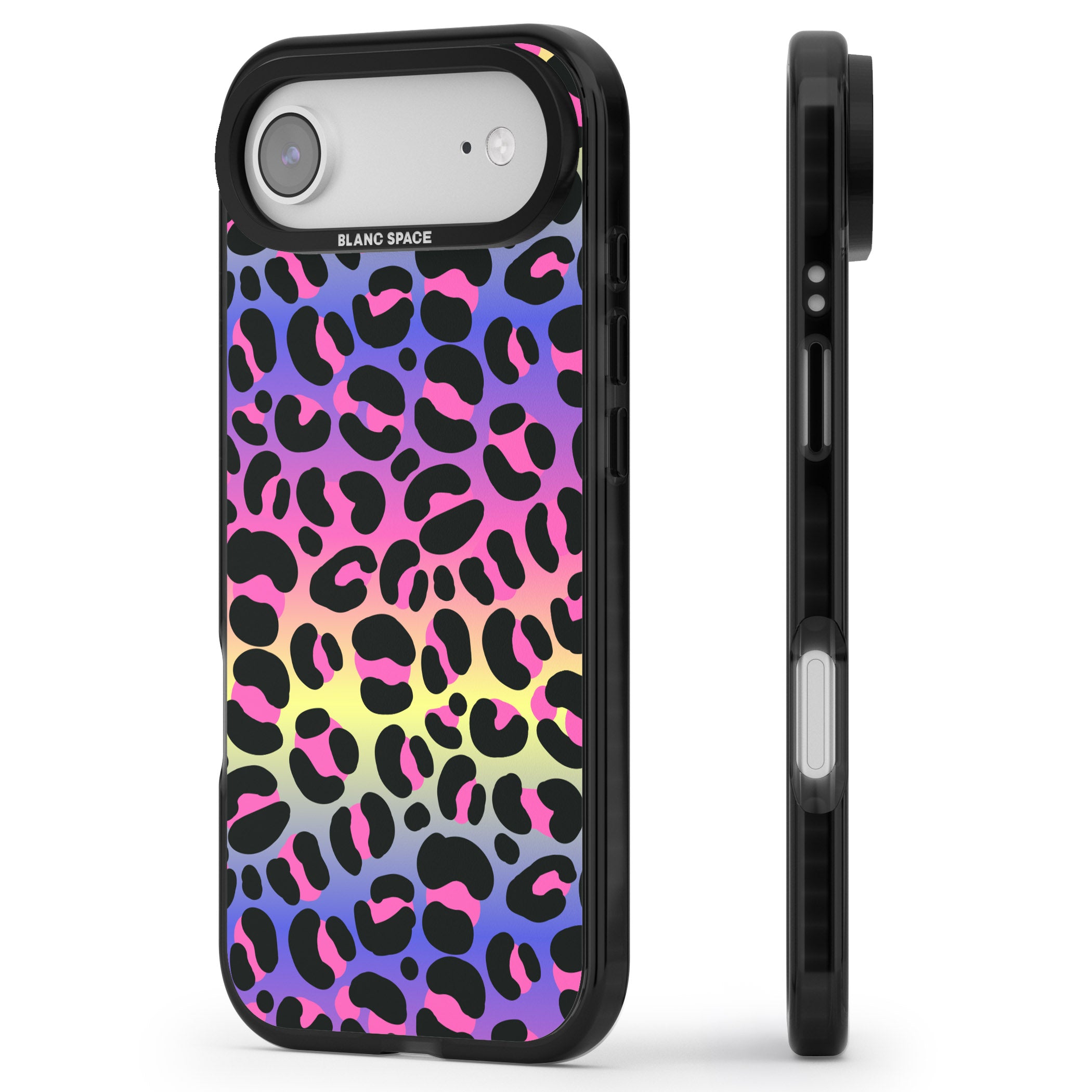 Rainbow Gradient Leopard iPhone 17 Air Impact Pro Black Phone Case Side Profile