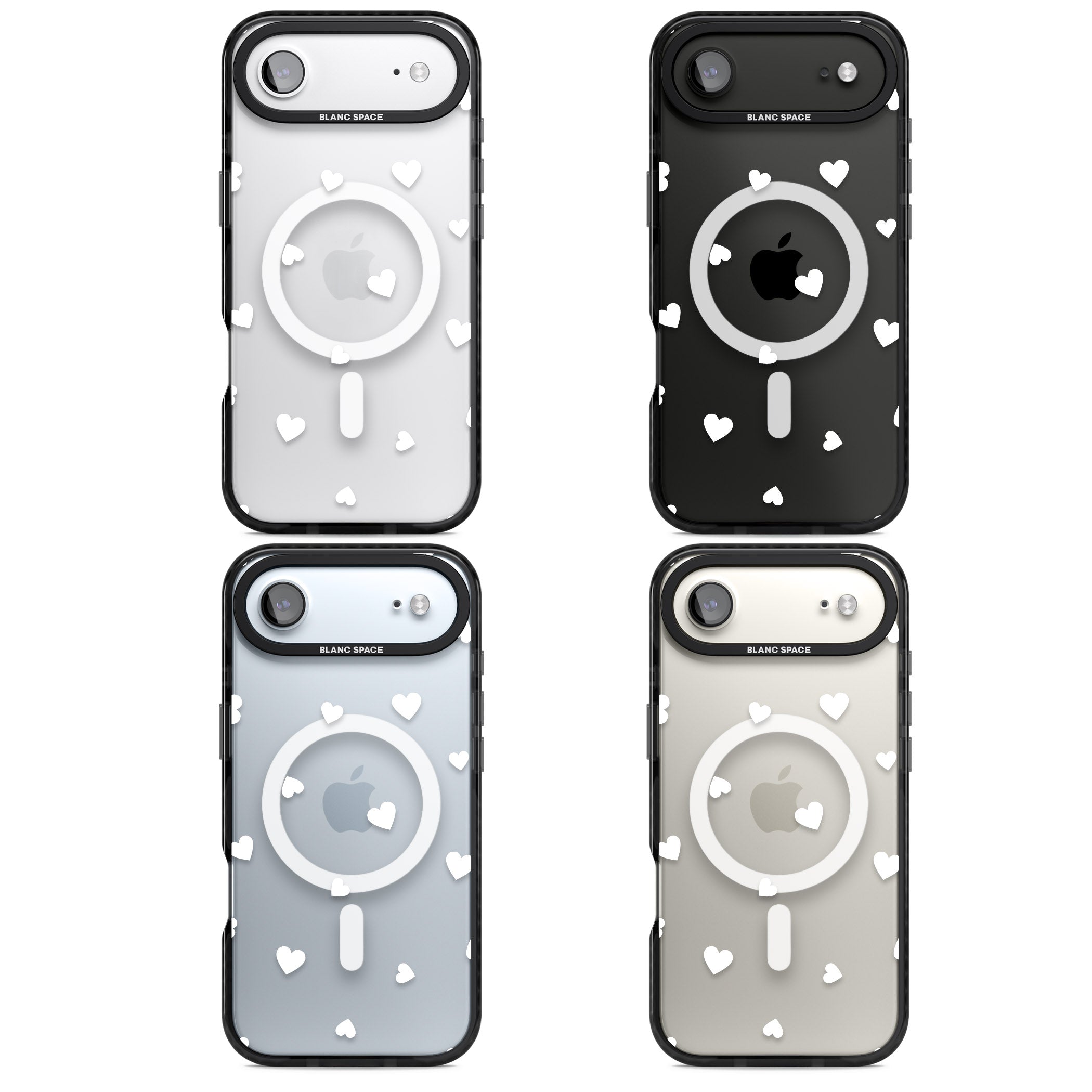 White Hearts iPhone 17 Air Impact Pro Black Phone Case APT Impact Protection