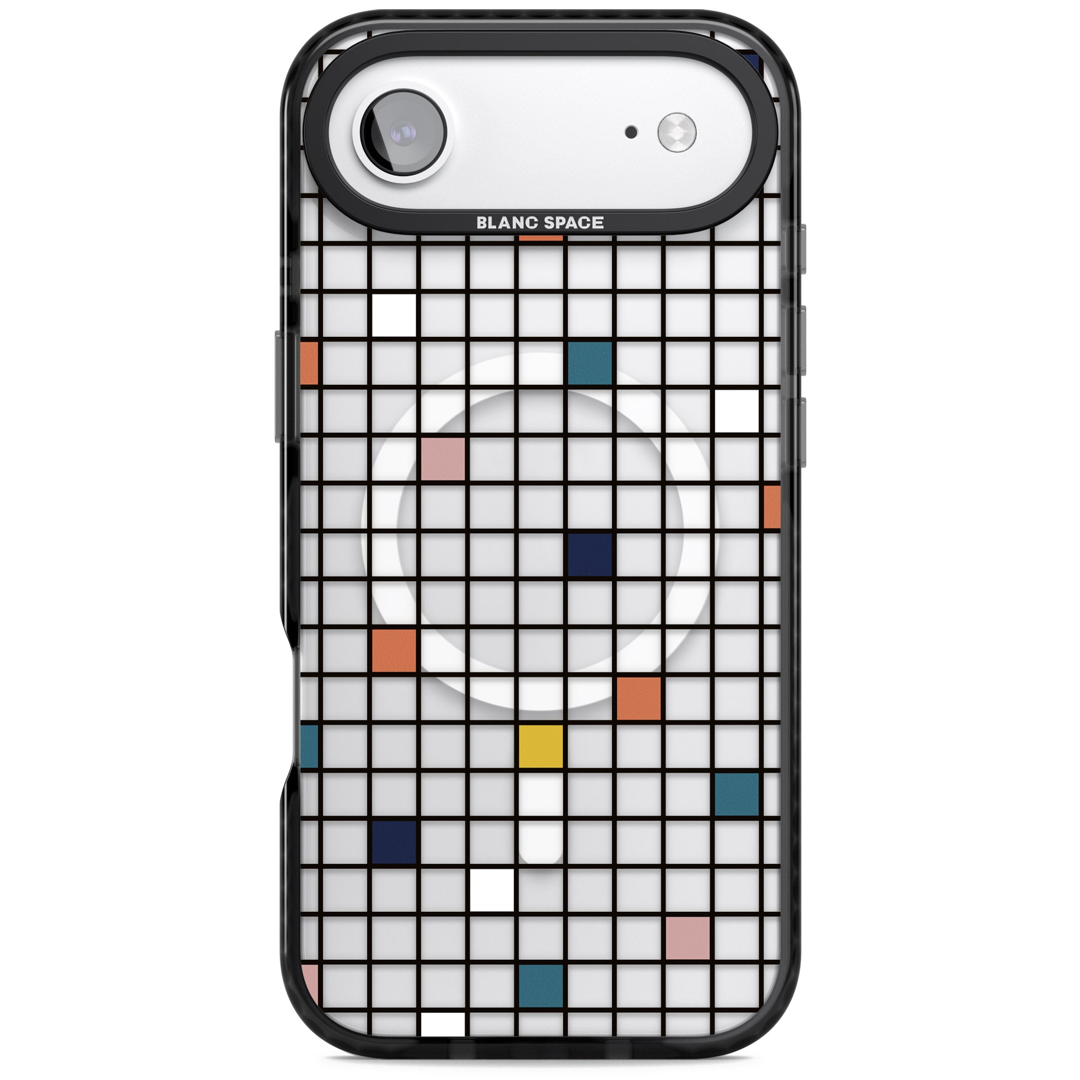 Earthtone Clear Geometric Grid iPhone 17 Air Impact Pro Black Phone Case