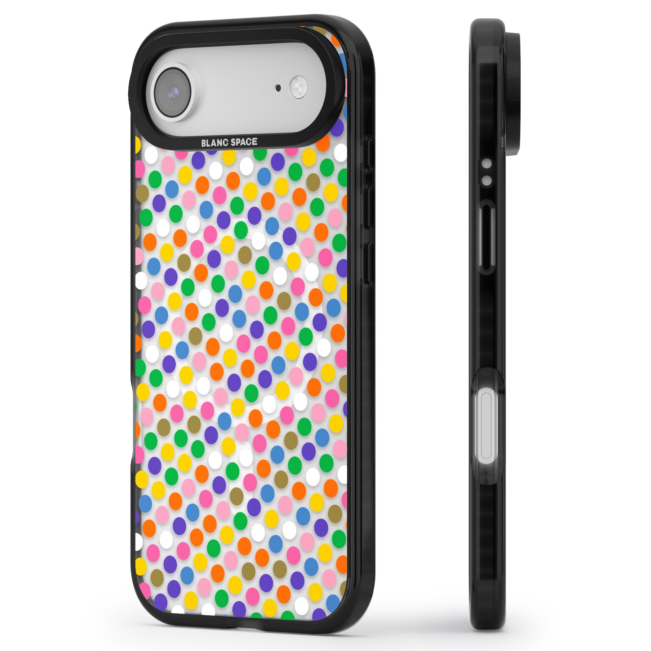 Multicolour Polka Dot Fiesta iPhone 17 Air Impact Pro Black Phone Case Side Profile