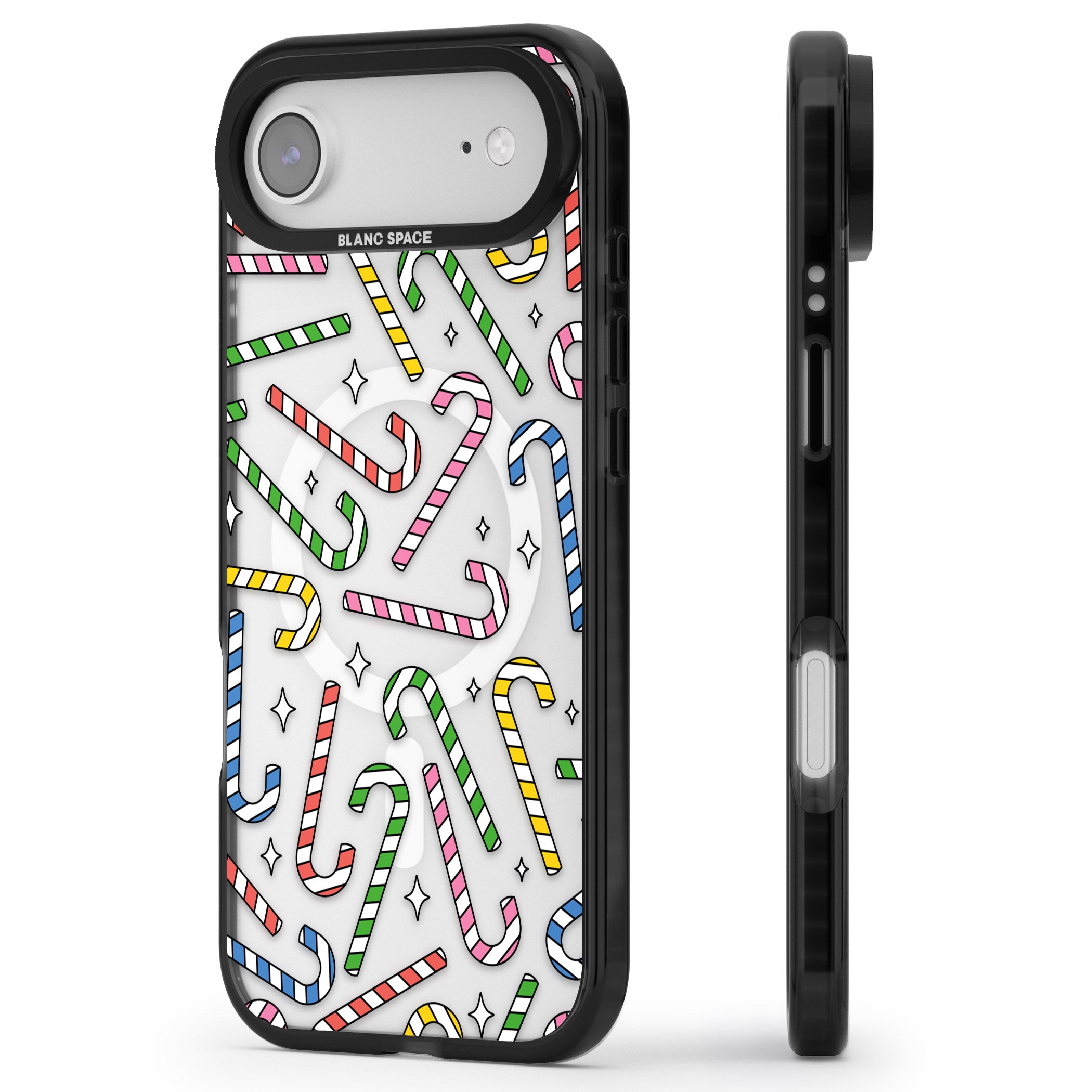 Colourful Stars & Candy Canes iPhone 17 Air Impact Pro Black Phone Case Side Profile