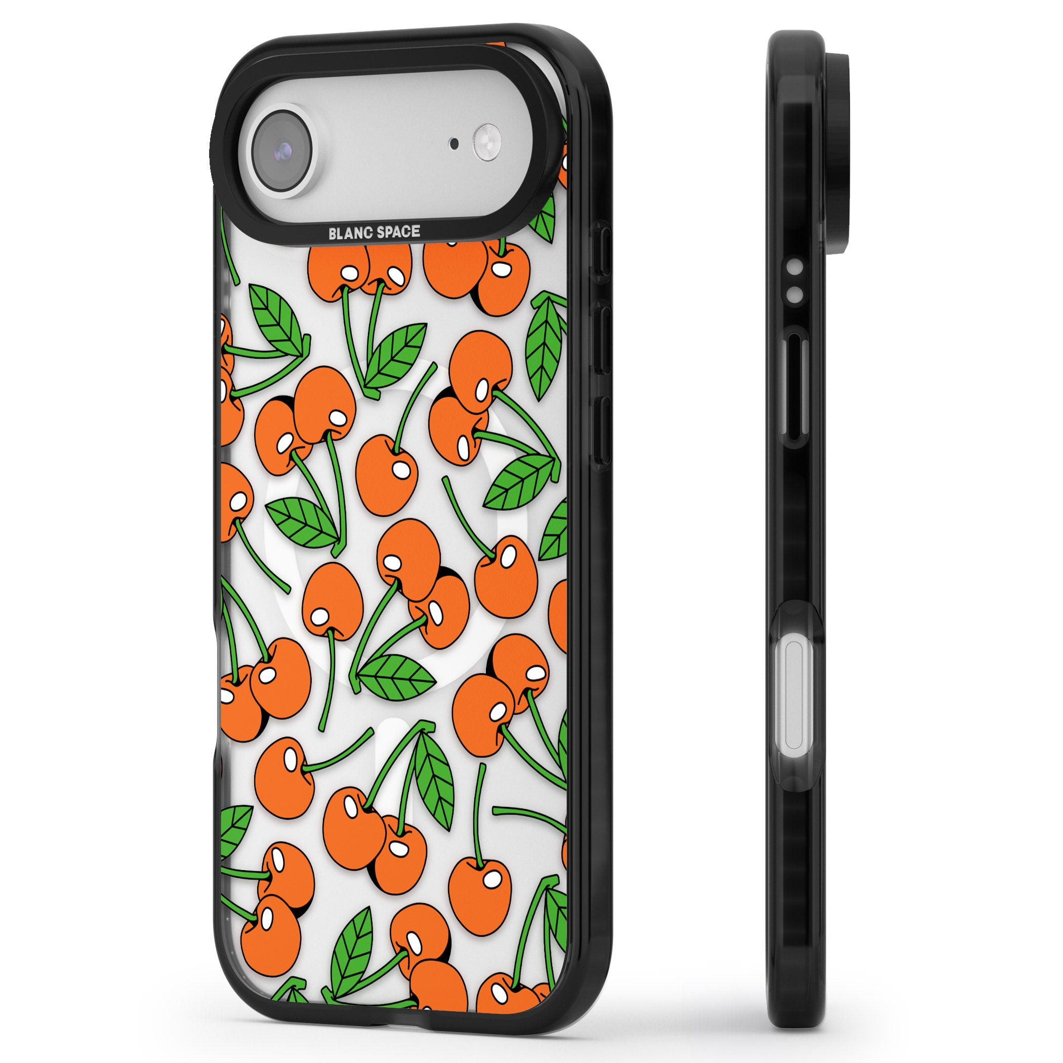 Orchard Fresh Cherries iPhone 17 Air Impact Pro Black Phone Case Side Profile