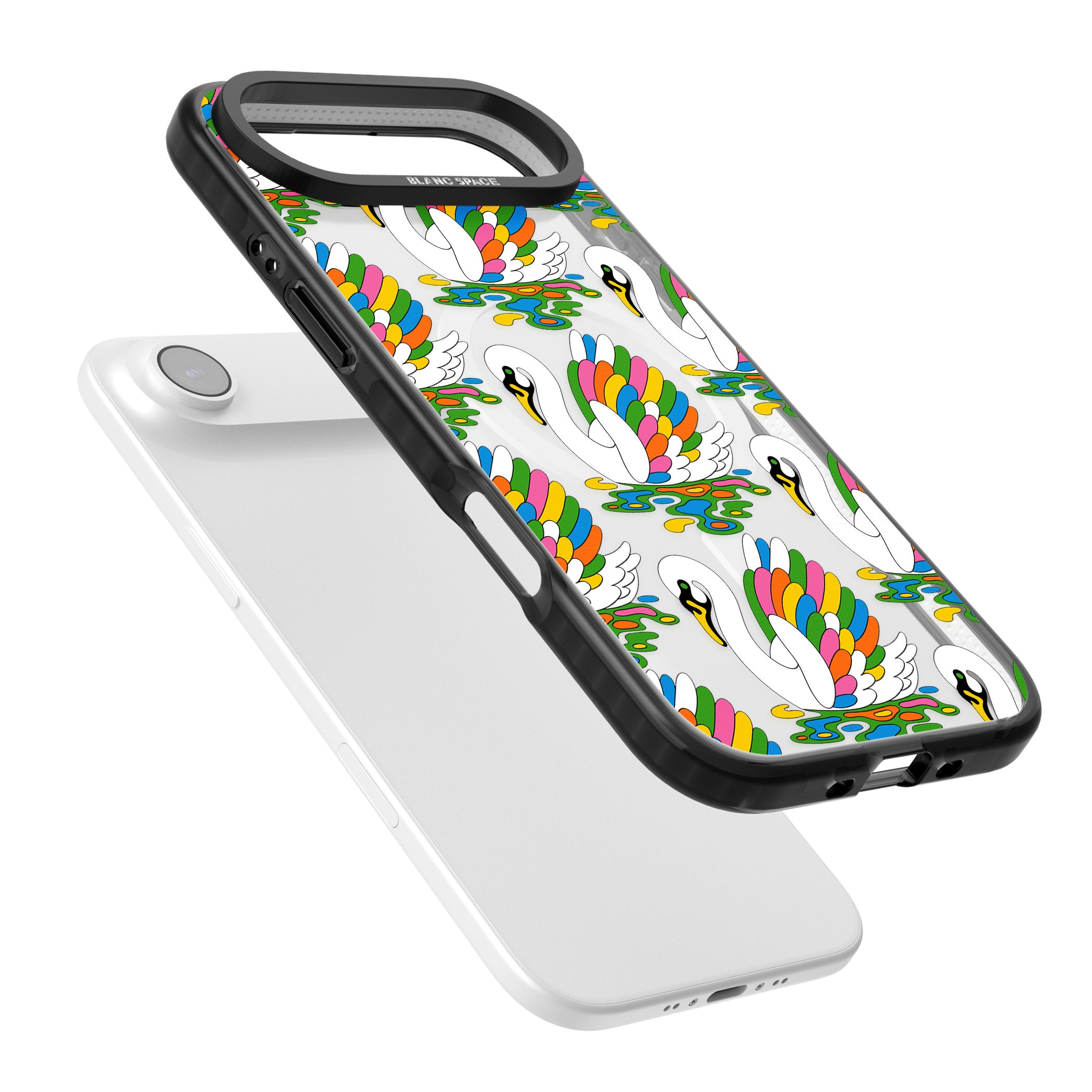 Colourful Swan Pattern iPhone 17 Air Impact Pro Black Phone Case Colours