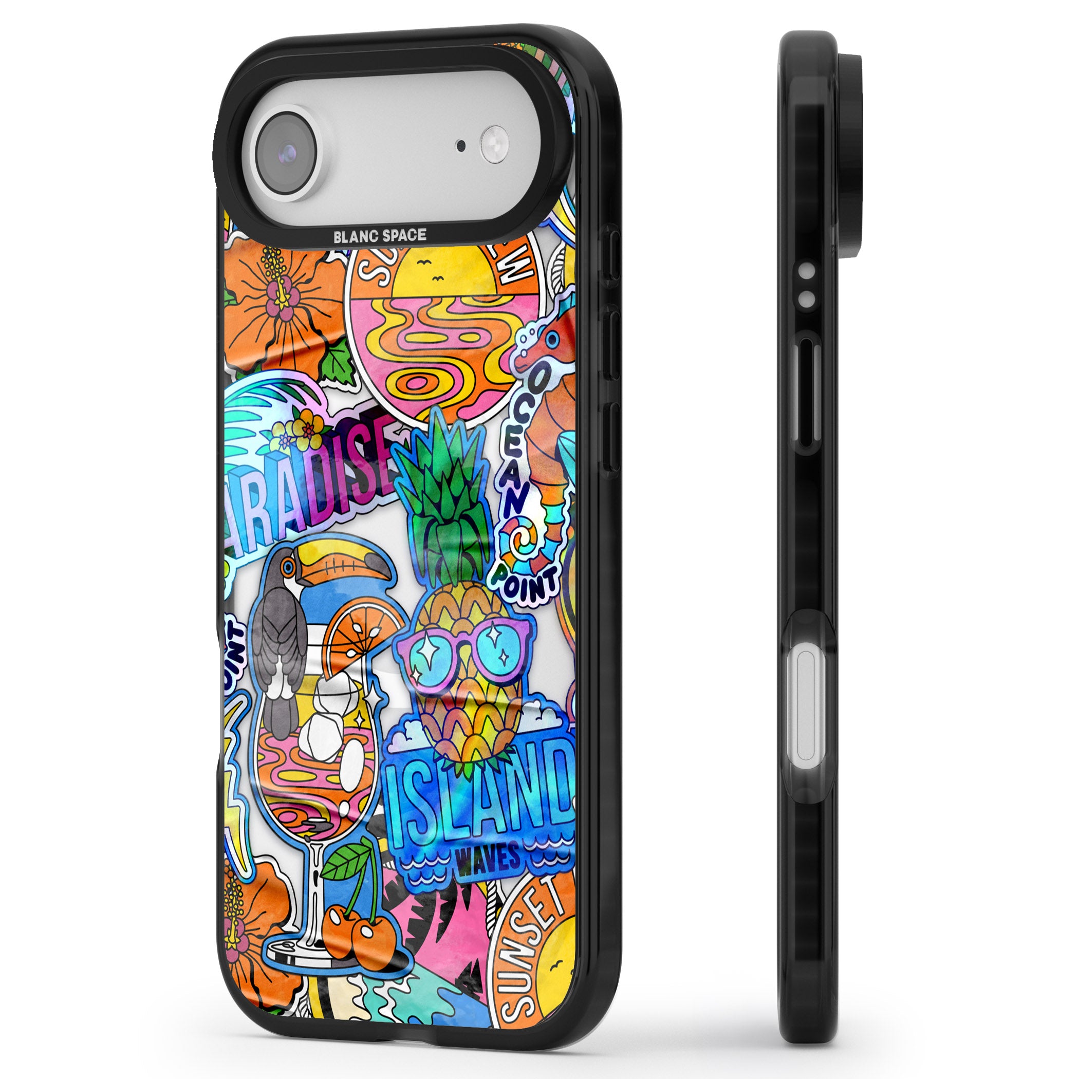 Tropical Vibes Collage iPhone 17 Air Impact Pro Black Phone Case Side Profile