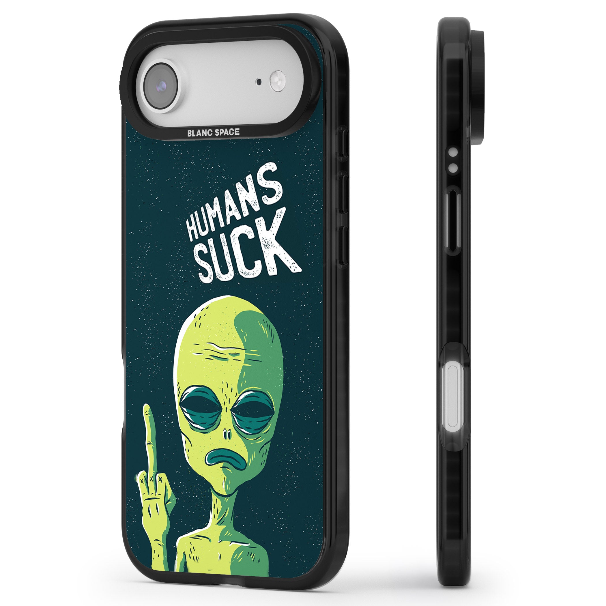 Humans Suck Alien iPhone 17 Air Impact Pro Black Phone Case Side Profile