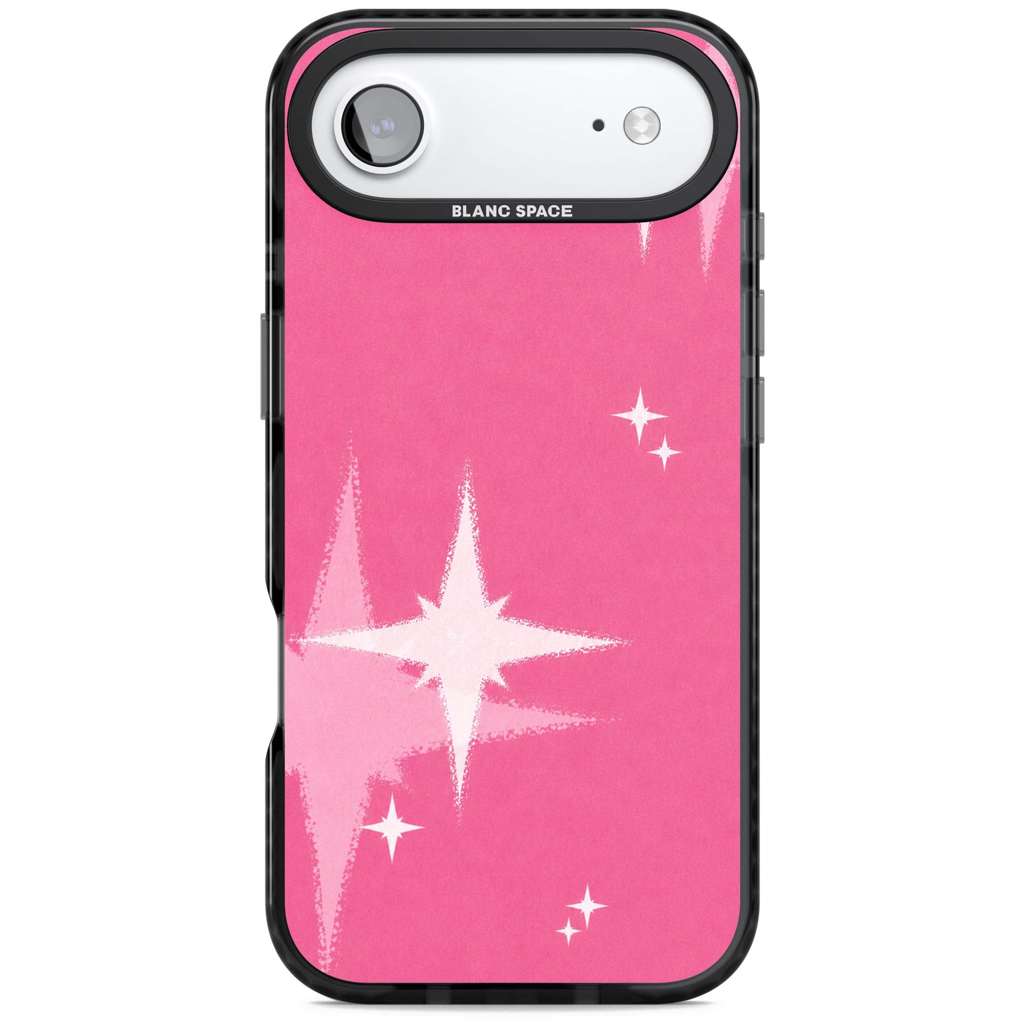Pink Sparkle Y2K iPhone case featuring hot pink background with shimmering white starburst pattern | Black Impact Magsafe case for iPhone Air