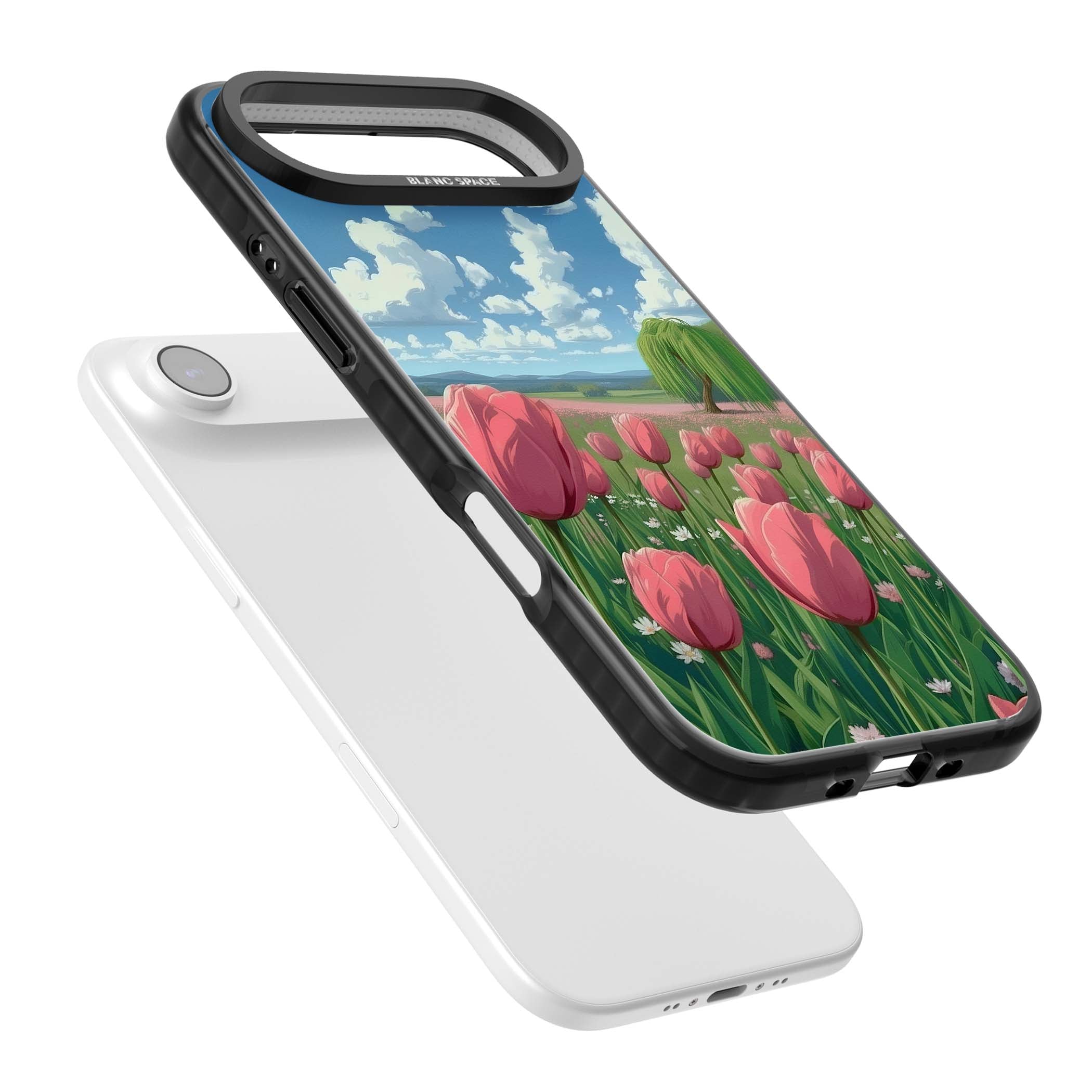 Willow By The Pink Tulips floral iPhone case | Black Impact Magsafe case for iPhone Air
