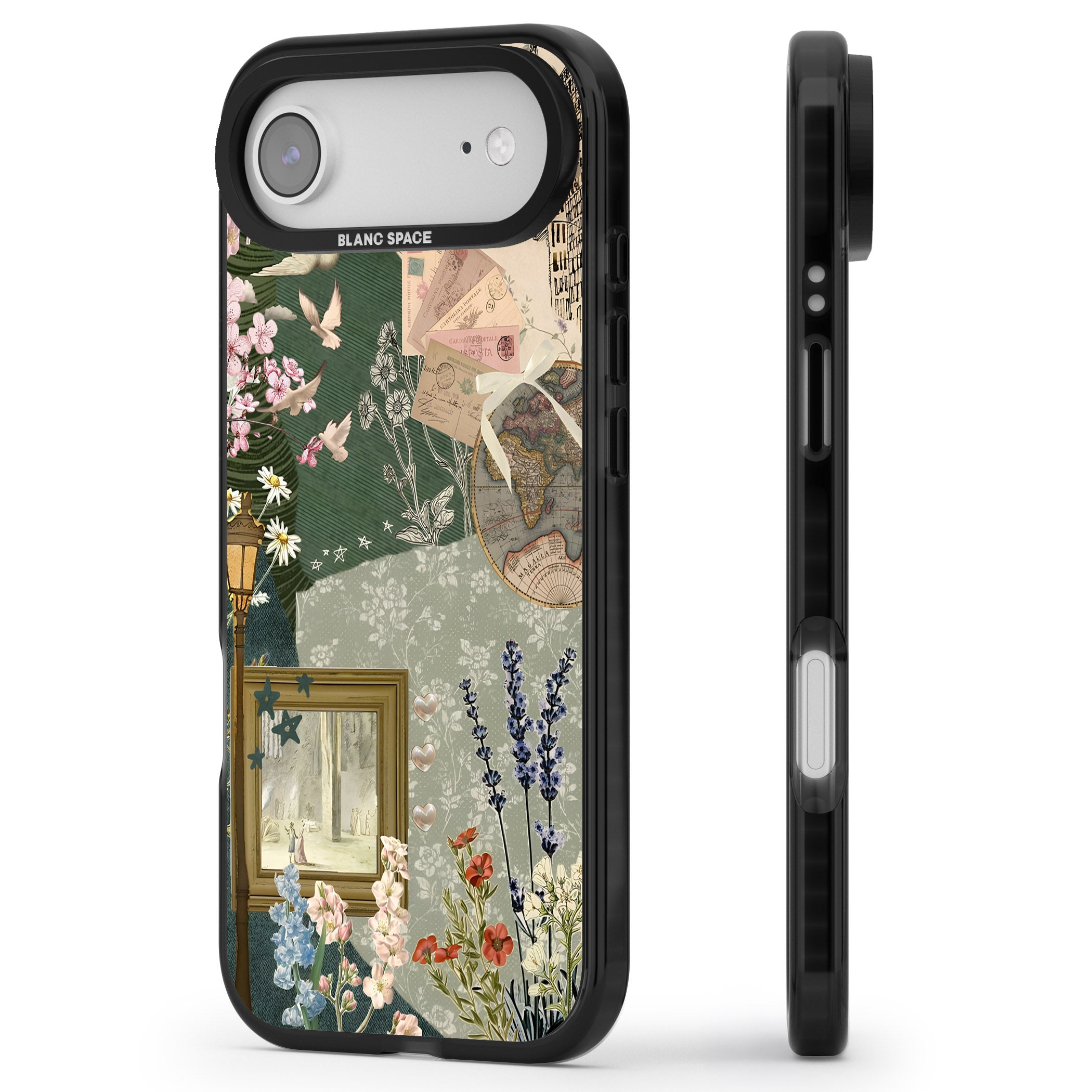 Vintage Spring Collage iPhone 17 Air Impact Pro Black Phone Case Side Profile