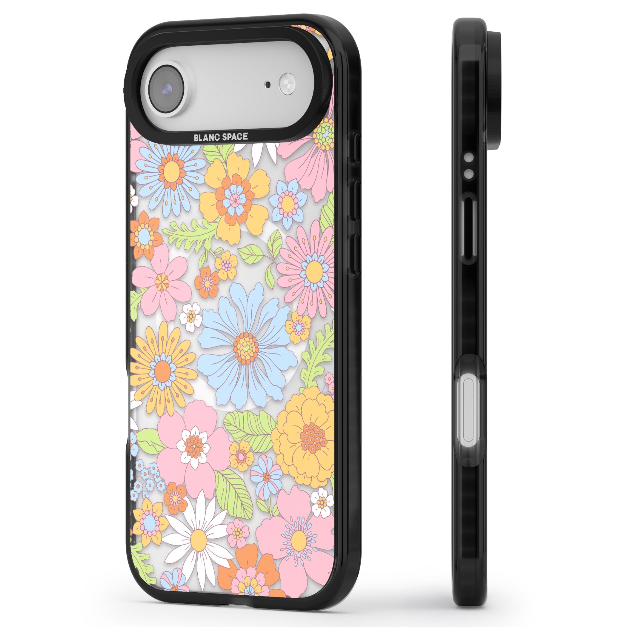 Pastel Flower Pattern iPhone 17 Air Impact Pro Black Phone Case Side Profile