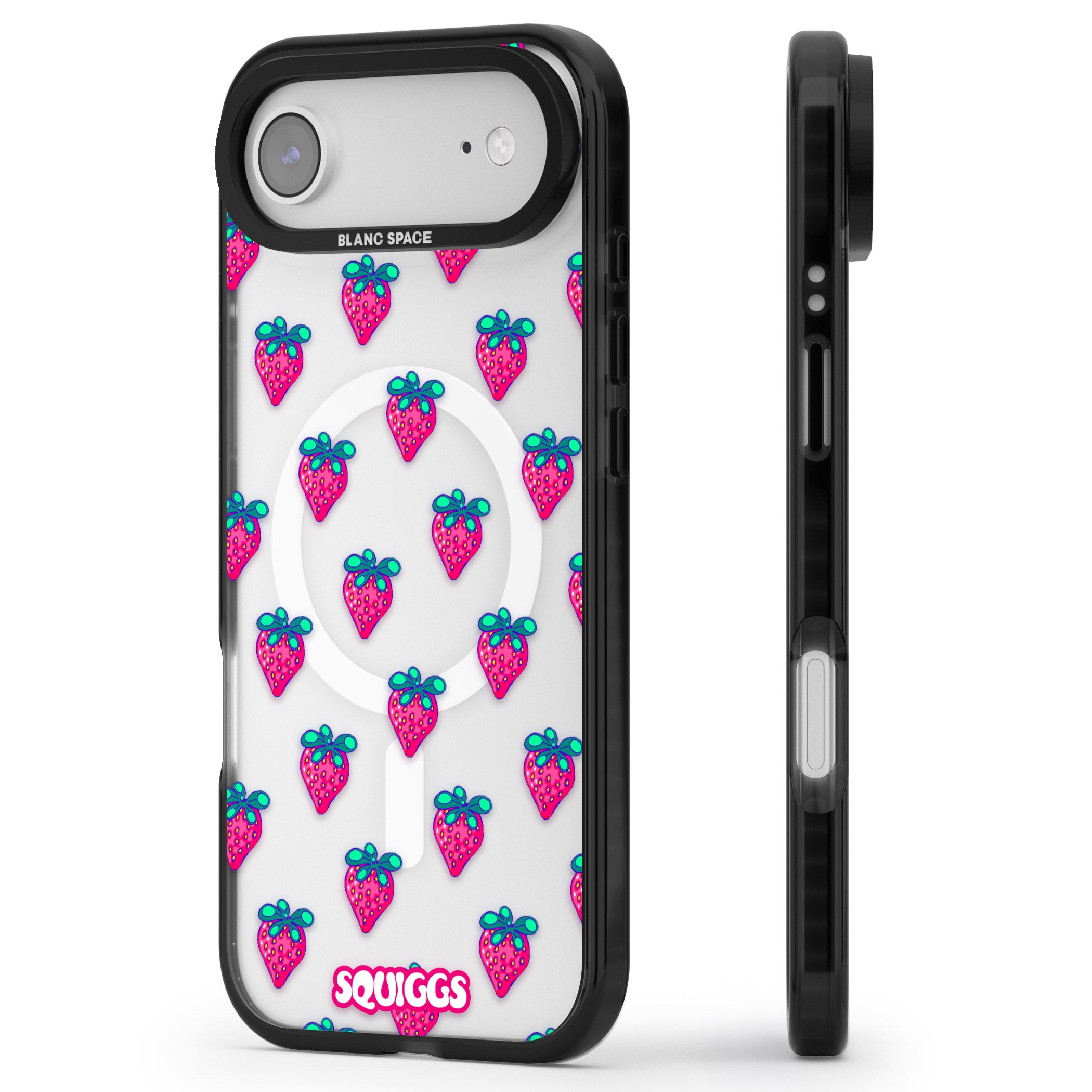 Strawberry Patch iPhone 17 Air Impact Pro Black Phone Case Side Profile