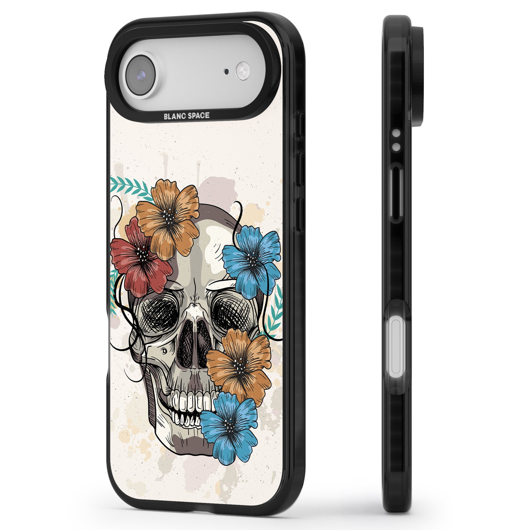 Sugar Skull Floral iPhone 17 Air Impact Pro Black Phone Case Side Profile