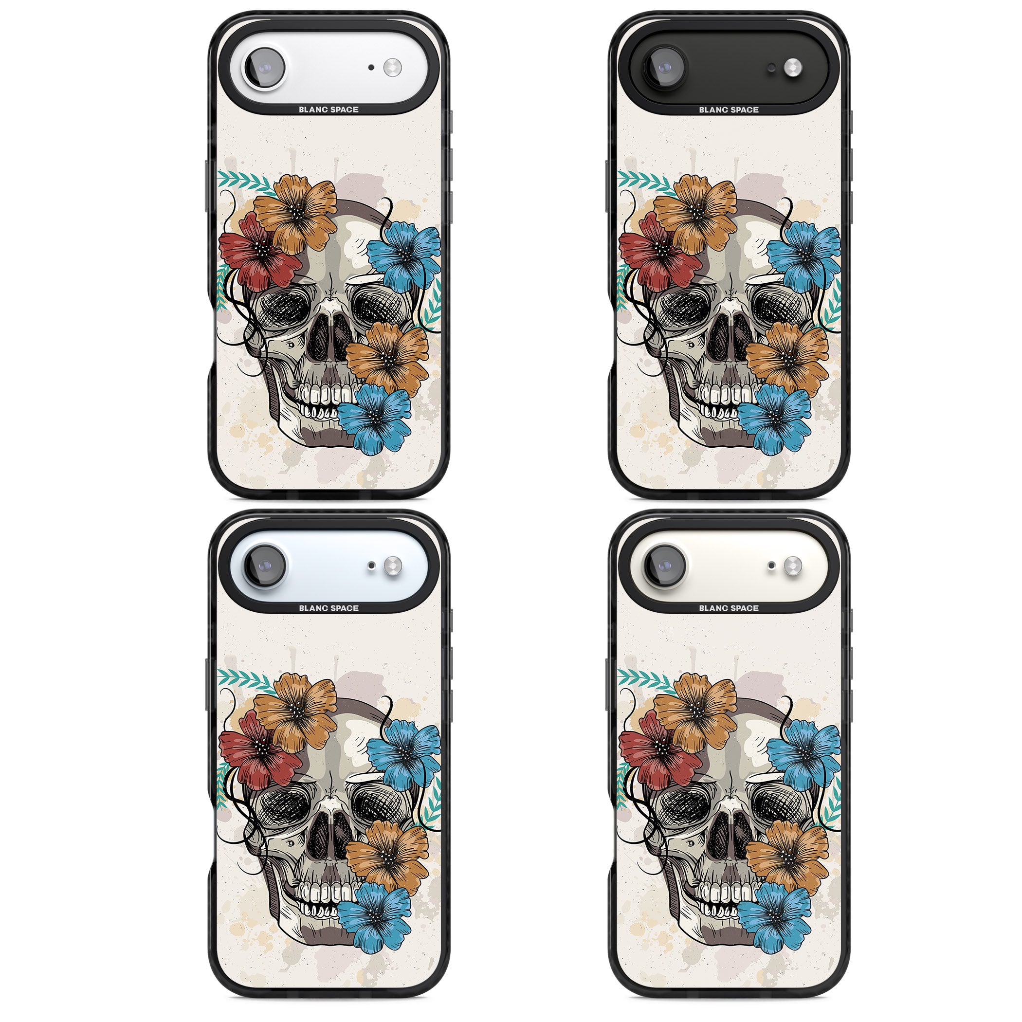 Sugar Skull Floral iPhone 17 Air Impact Pro Black Phone Case APT Impact Protection