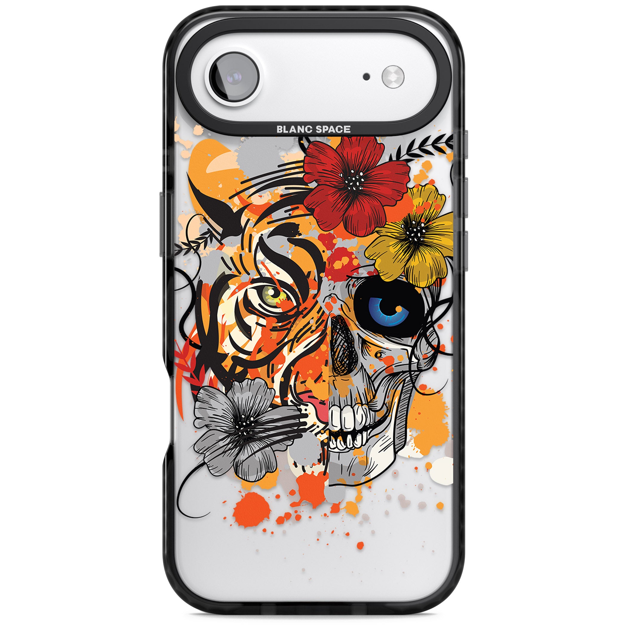 Sugar Skull Tiger Floral iPhone 17 Air Impact Pro Black Phone Case