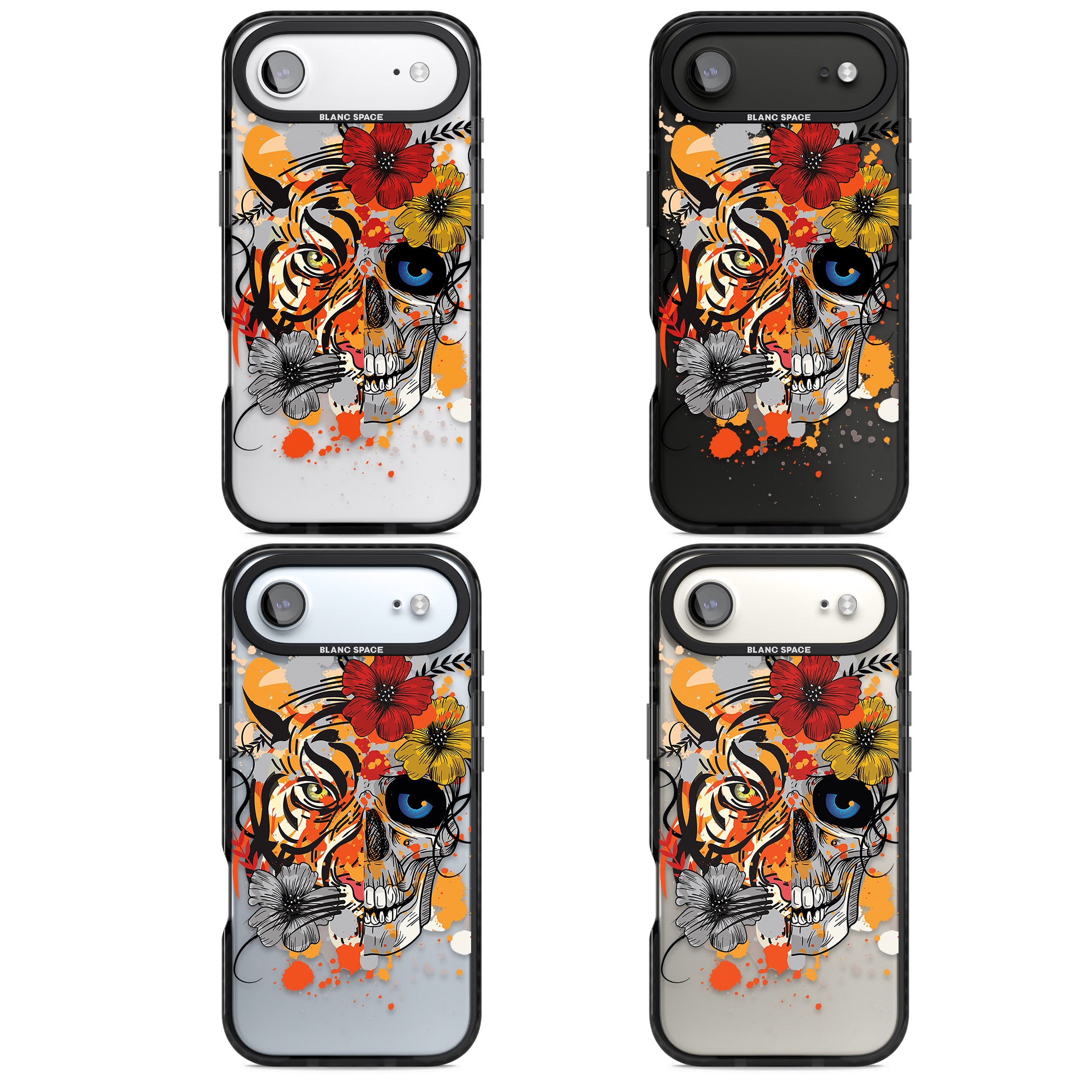 Sugar Skull Tiger Floral iPhone 17 Air Impact Pro Black Phone Case APT Impact Protection