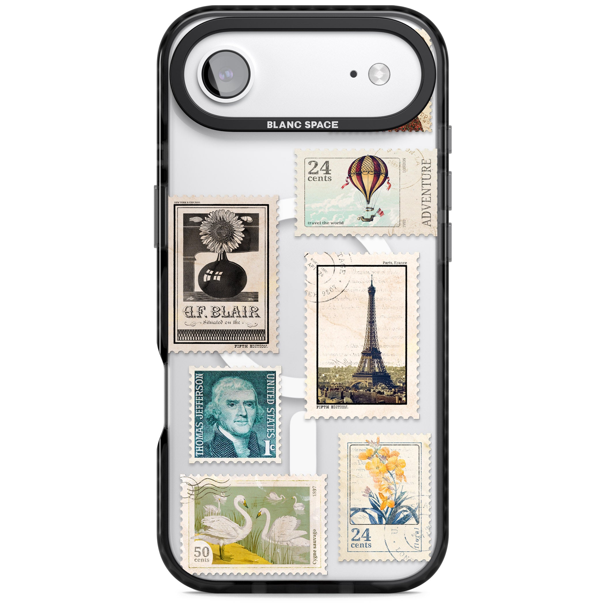 Vintage Stamps iPhone 17 Air Impact Pro Black Phone Case