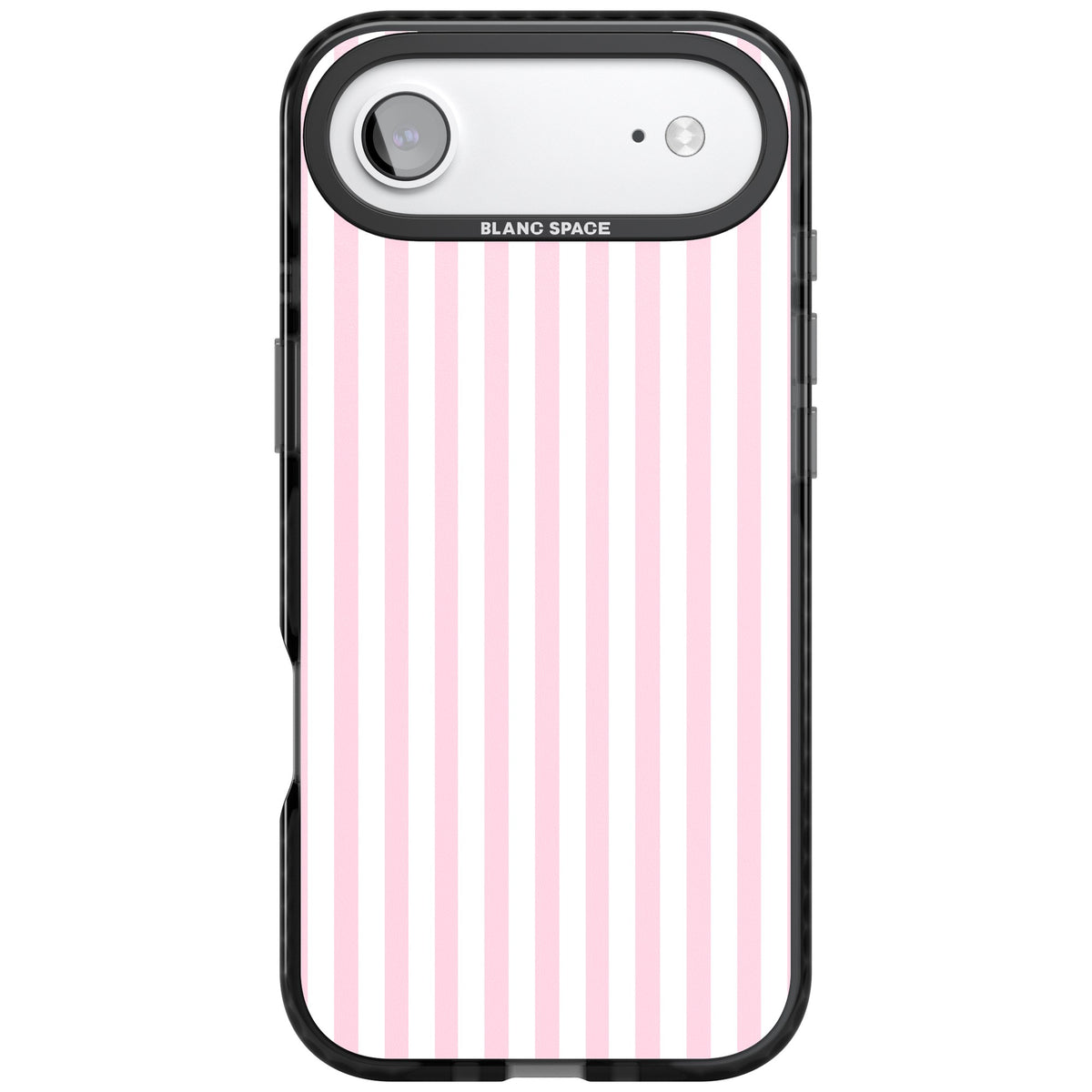 Pink Stripe preppy iPhone case featuring soft pastel pink and white vertical candy stripes iPhone Air / iPhone 17 Air Impact Pro Black Phone Case front