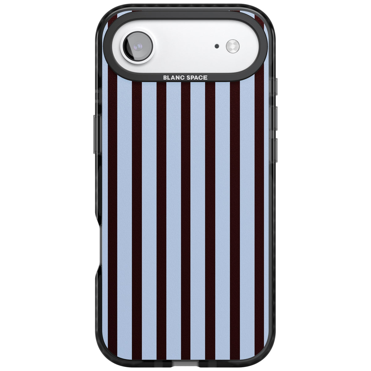 Blackcurrant Stripe preppy iPhone case featuring vertical burgundy and light blue stripes in a classic pinstripe layout iPhone Air / iPhone 17 Air Impact Pro Black Phone Case front