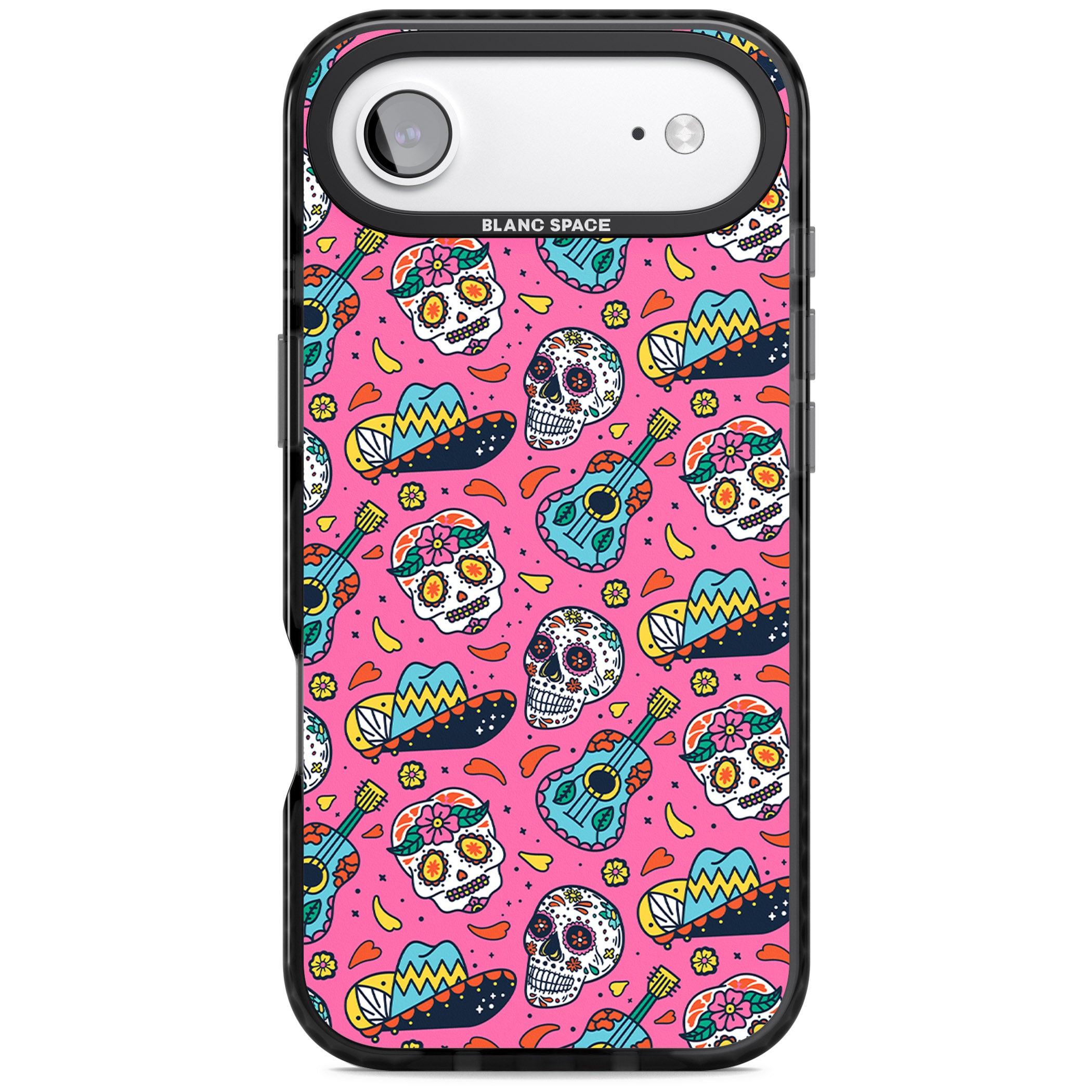 Pink Day Of The Dead Pattern iPhone 17 Air Impact Pro Black Phone Case