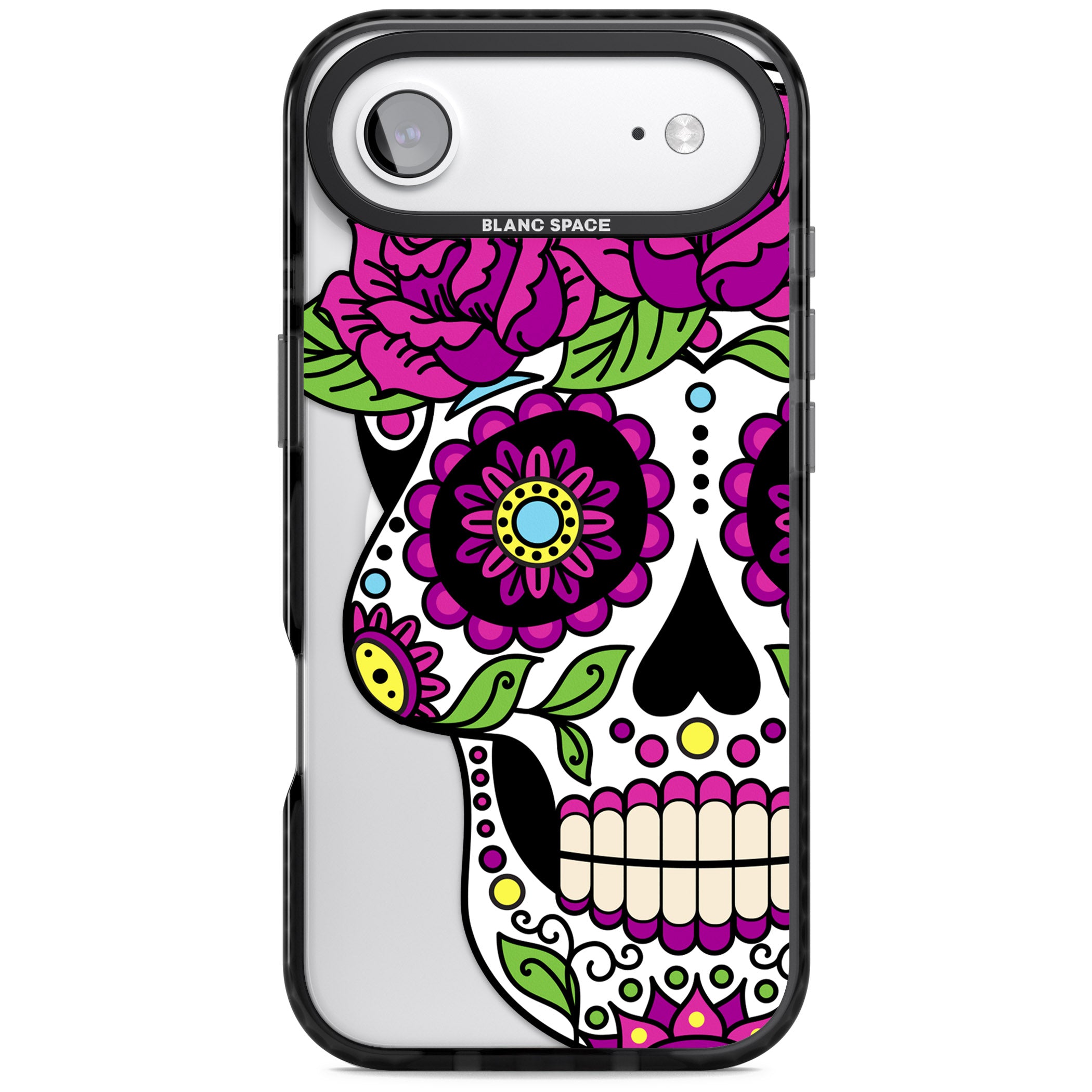 Purple Floral Sugar Skull iPhone 17 Air Impact Pro Black Phone Case