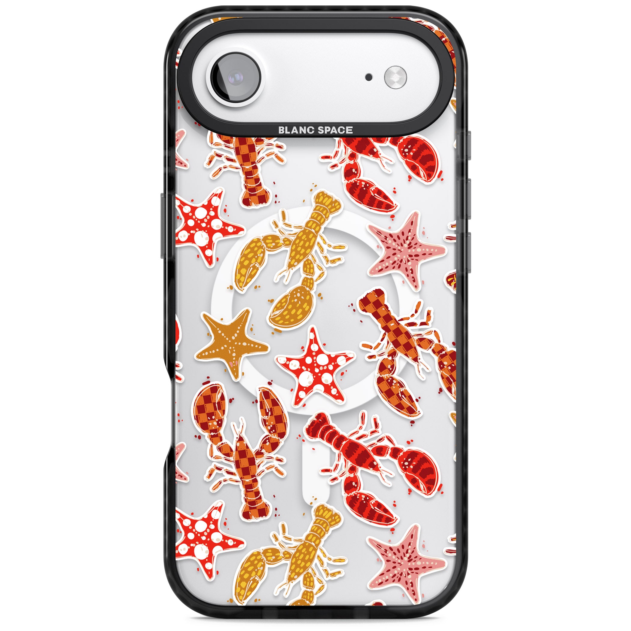 Lobster & Starfish Coastal Pattern iPhone 17 Air Impact Pro Black Phone Case