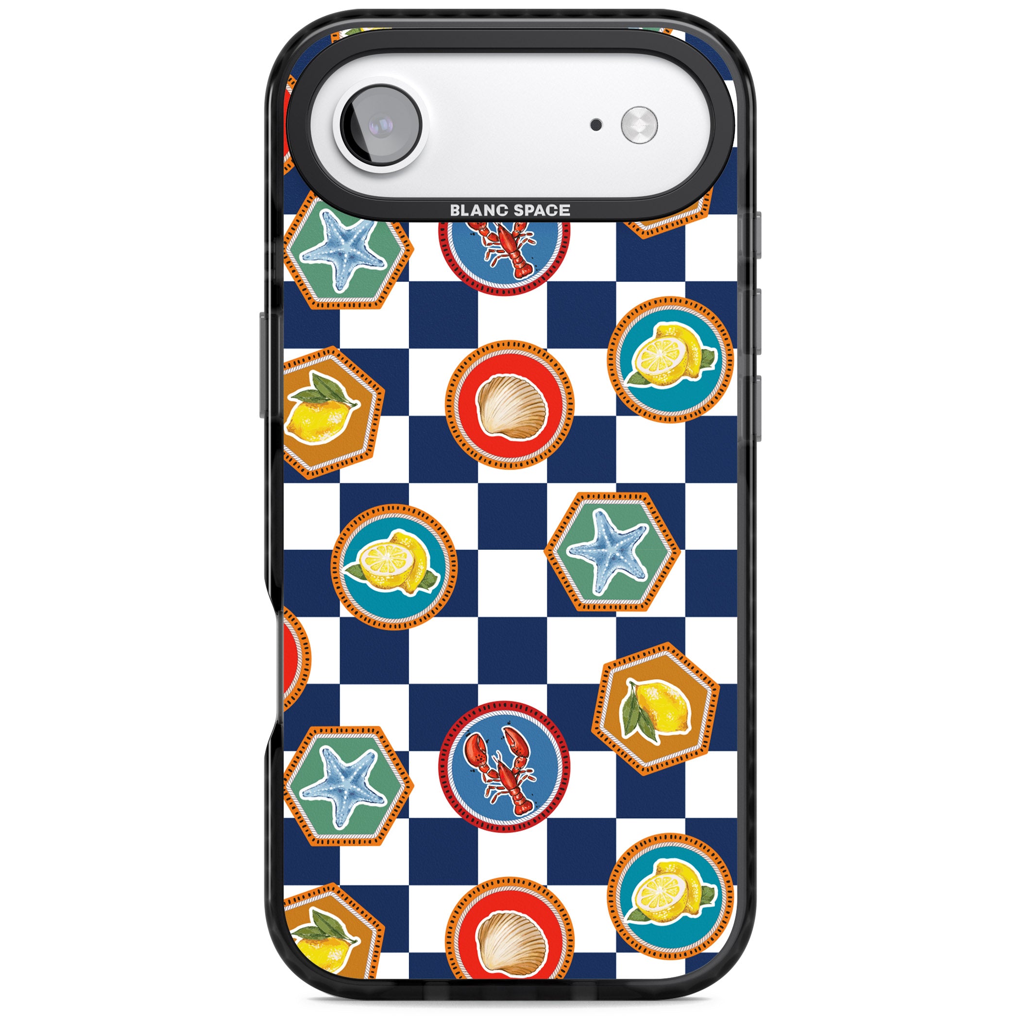 Coastal Check Pattern iPhone 17 Air Impact Pro Black Phone Case