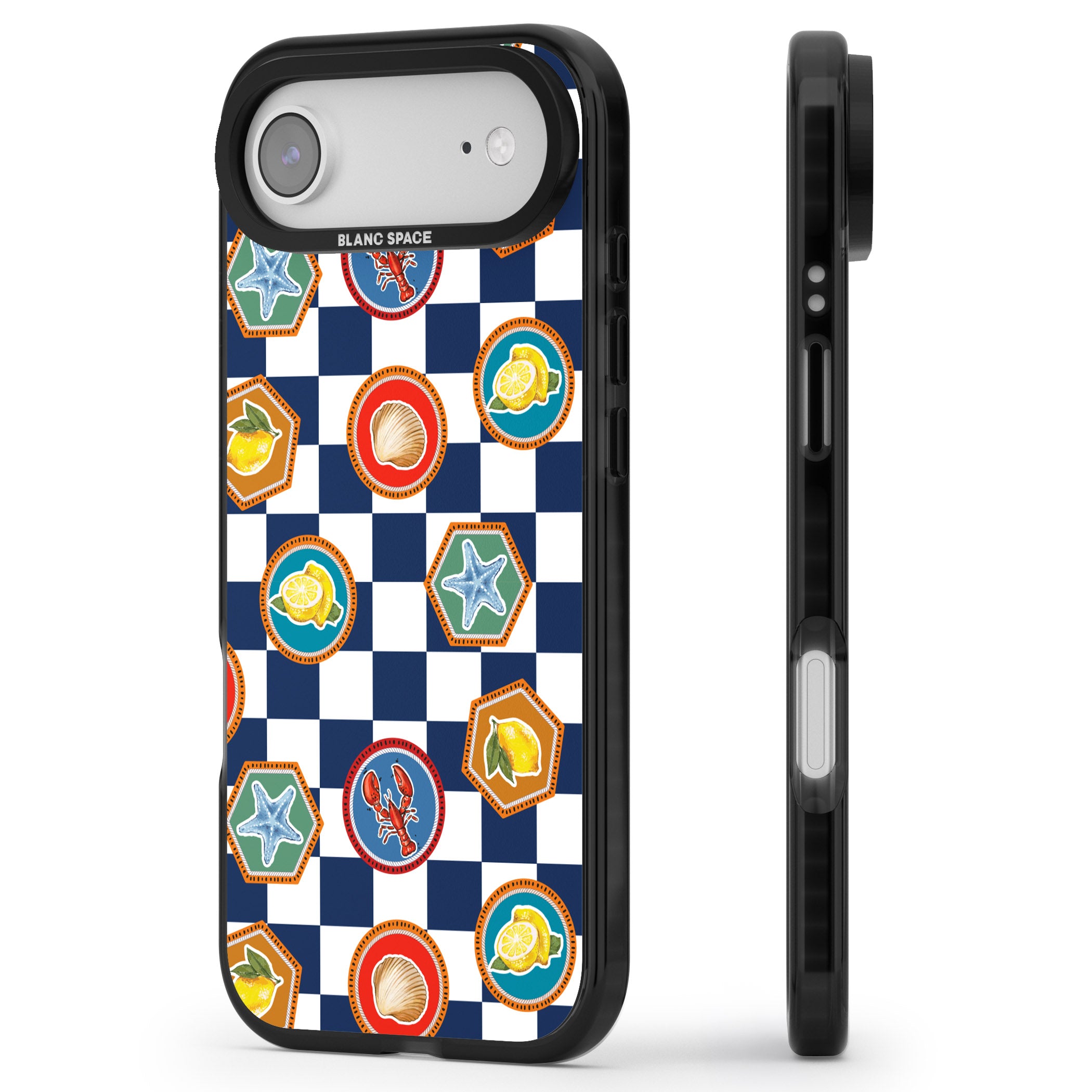 Coastal Check Pattern iPhone 17 Air Impact Pro Black Phone Case Side Profile