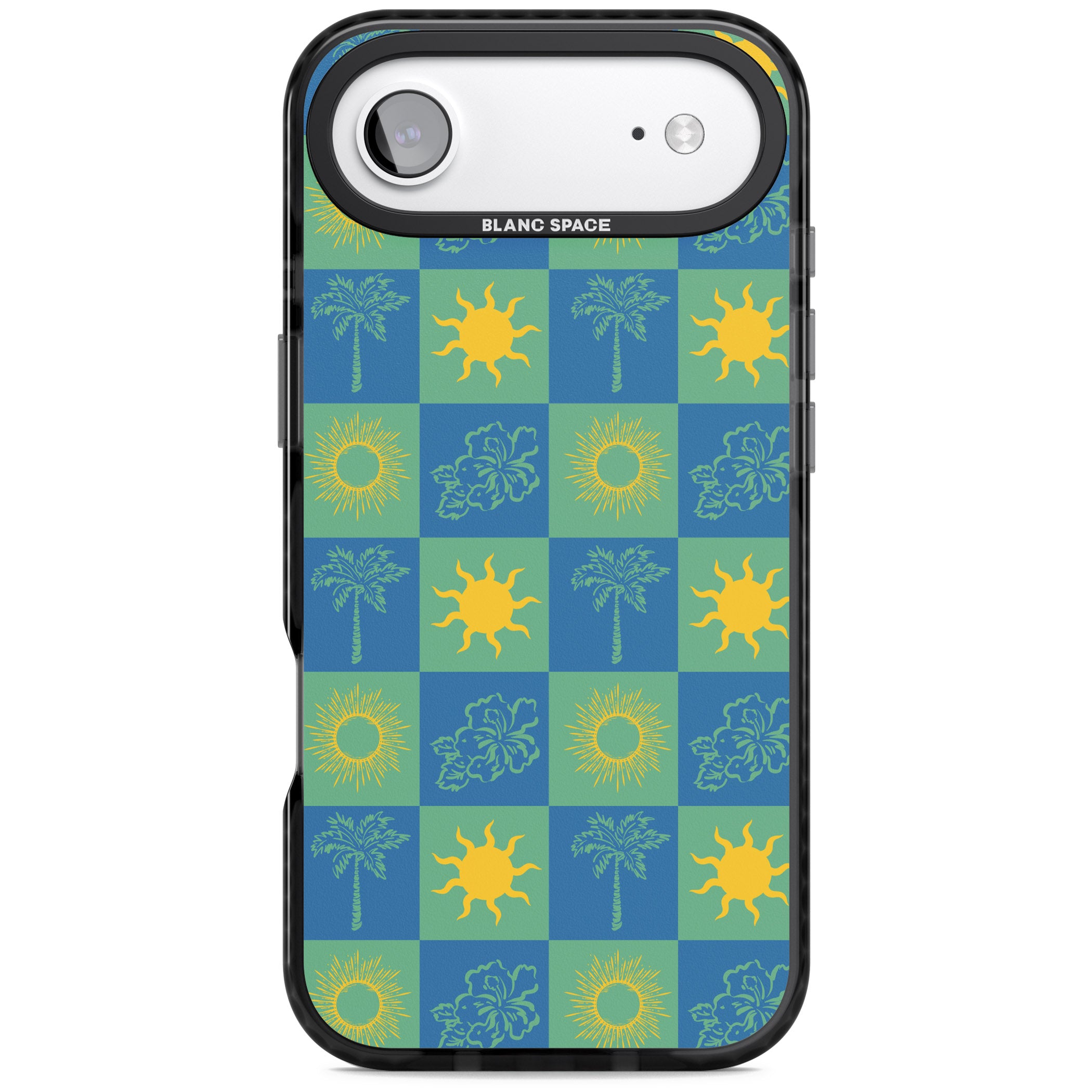 Green & Blue Tropical Checked iPhone 17 Air Impact Pro Black Phone Case