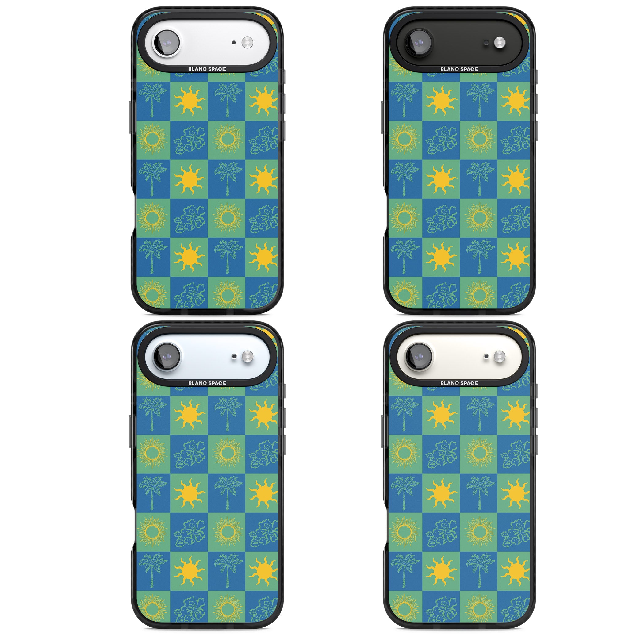 Green & Blue Tropical Checked iPhone 17 Air Impact Pro Black Phone Case APT Impact Protection