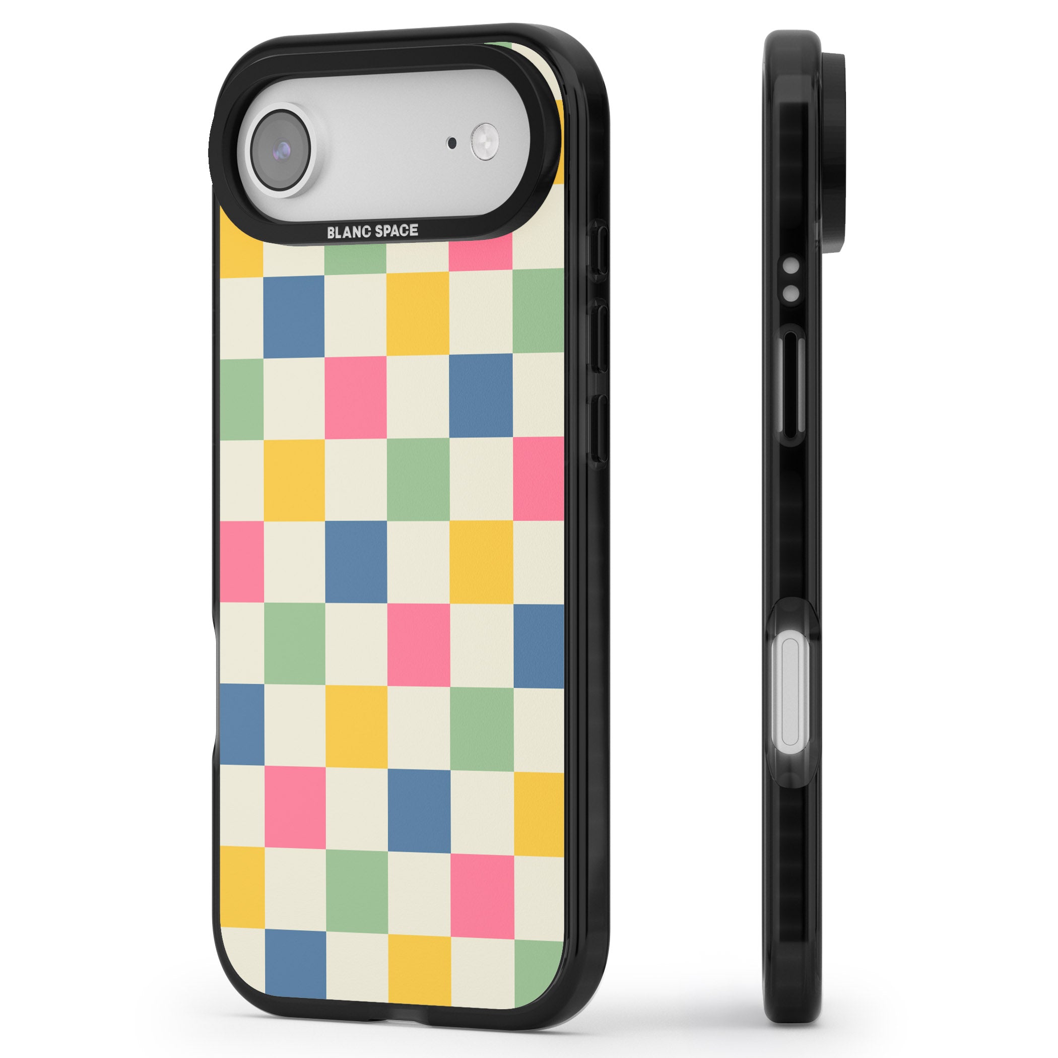 Pastel Multicolor Checkered iPhone 17 Air Impact Pro Black Phone Case Side Profile
