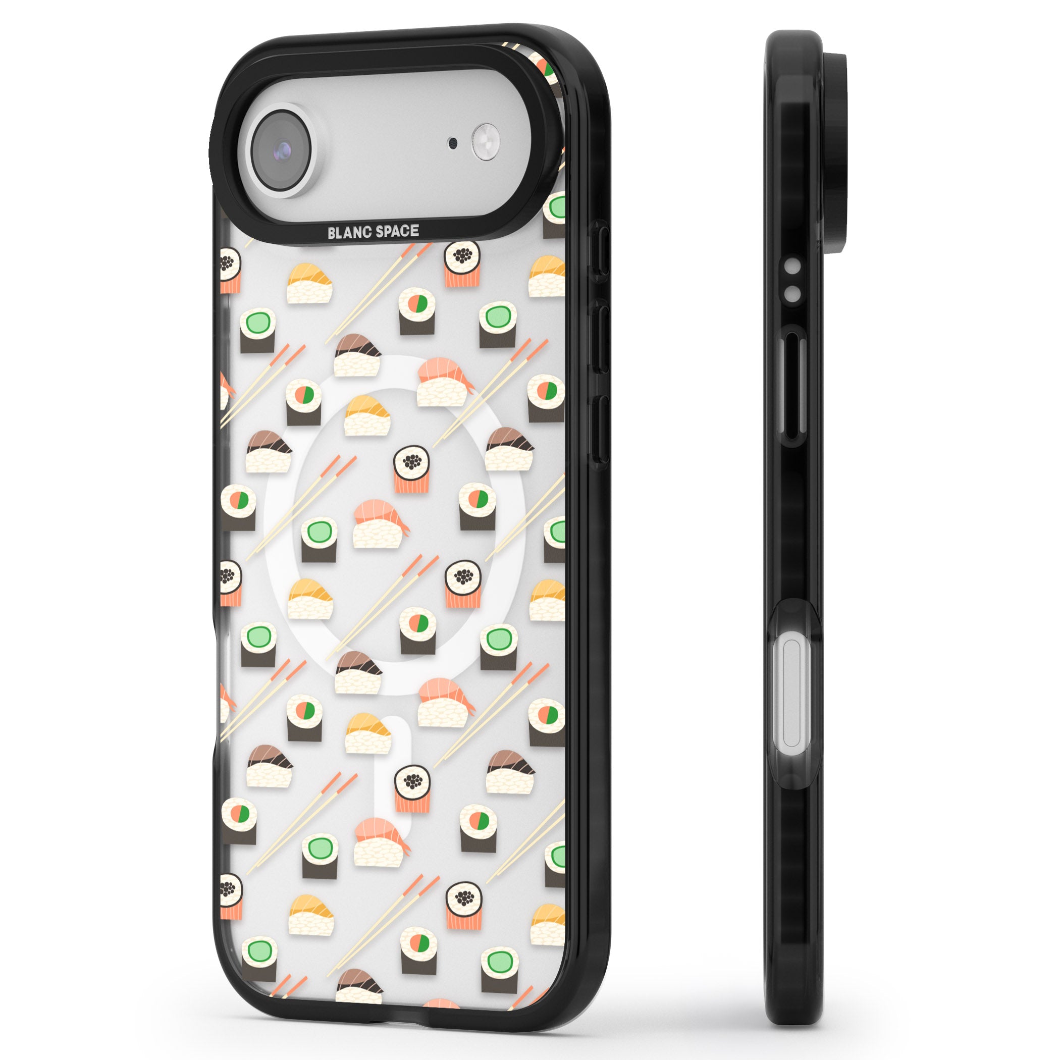 Sushi & Chopsticks Pattern iPhone 17 Air Impact Pro Black Phone Case Side Profile