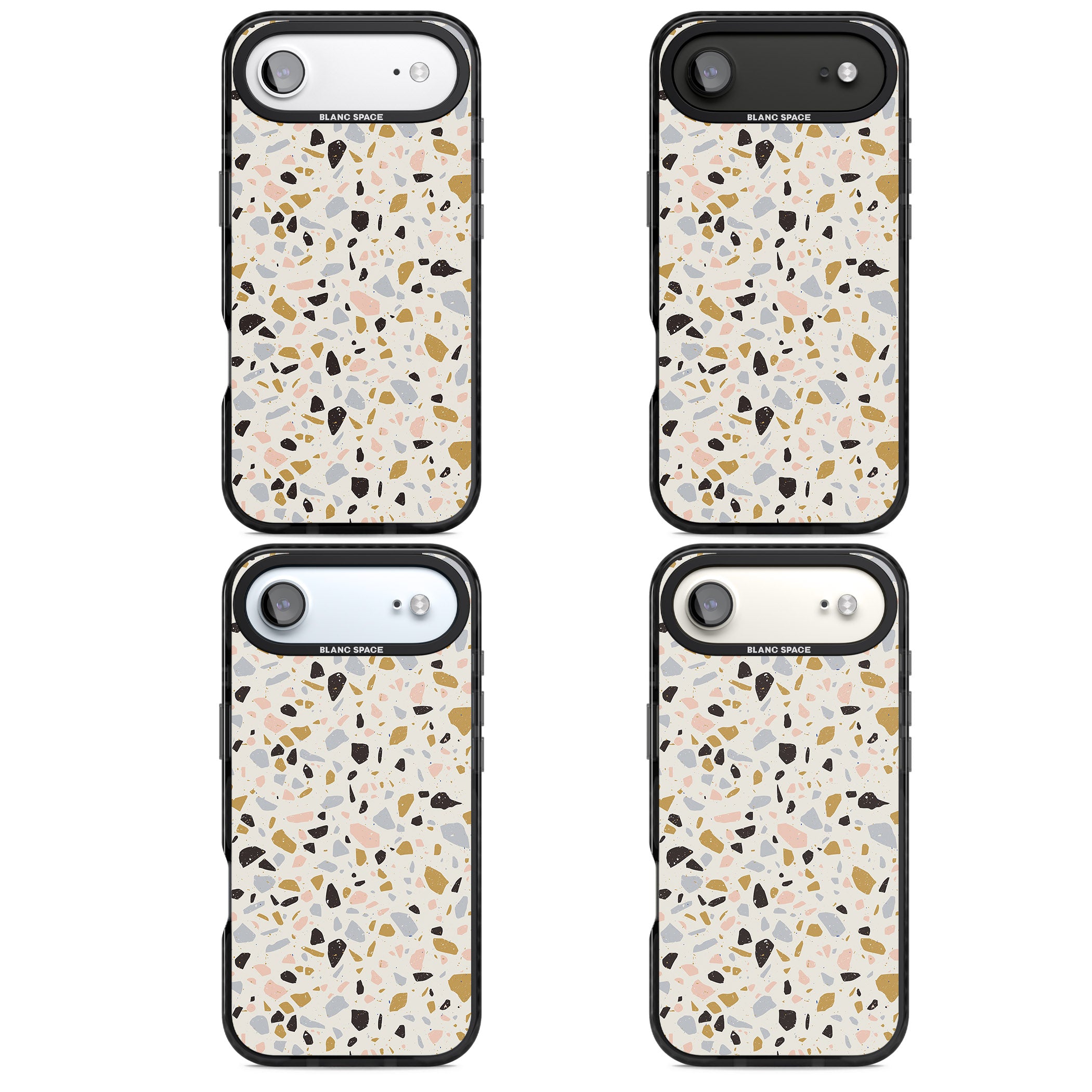 Pale Pink, Blue, & Mocha Terrazzo Pattern iPhone 17 Air Impact Pro Black Phone Case APT Impact Protection