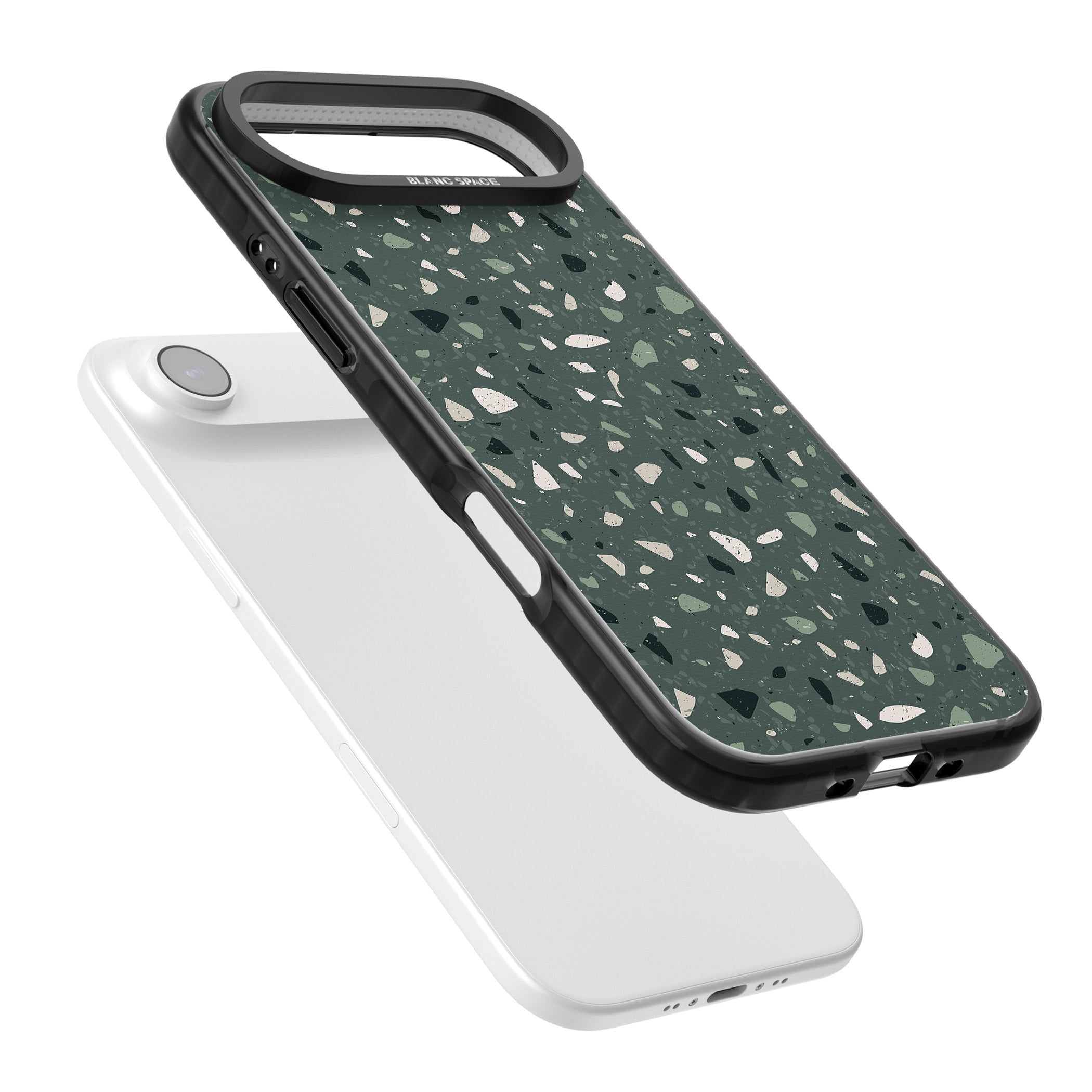 Green & Cream Terrazzo Pattern iPhone 17 Air Impact Pro Black Phone Case Colours
