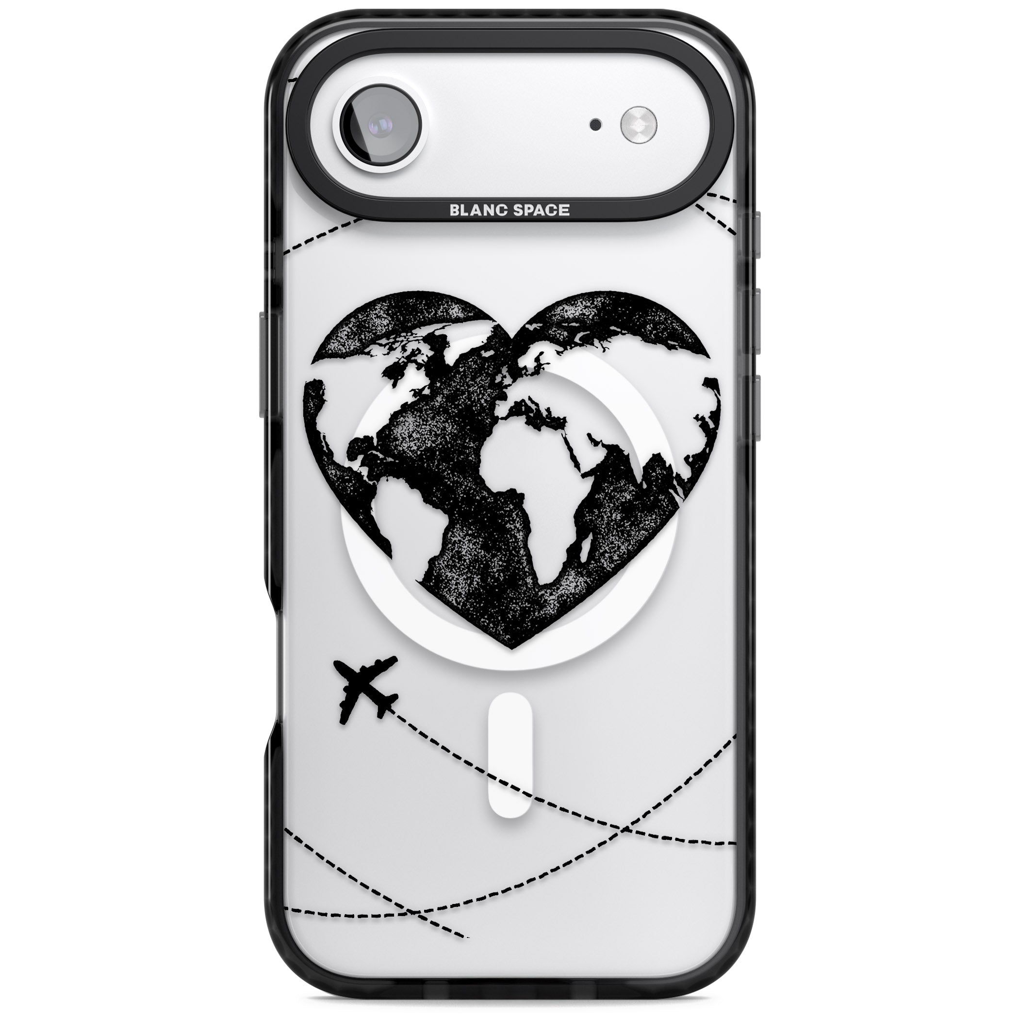 Globe Heart iPhone 17 Air Impact Pro Black Phone Case