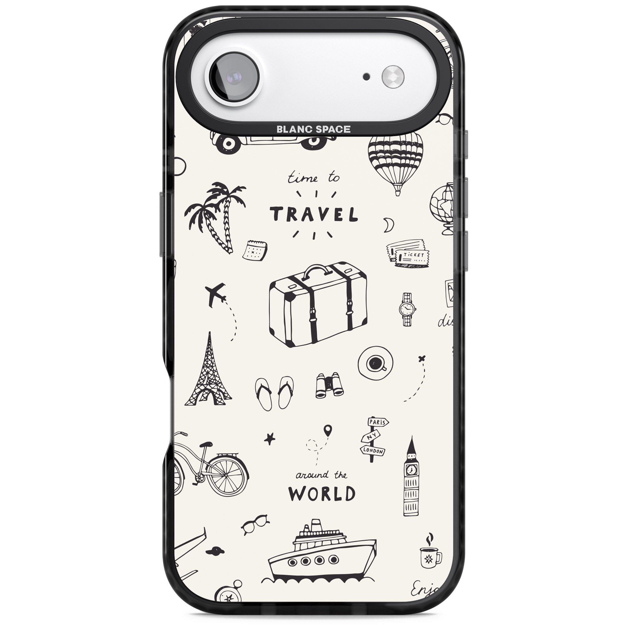 Cute Travel Pattern, White On iPhone 17 Air Impact Pro Black Phone Case