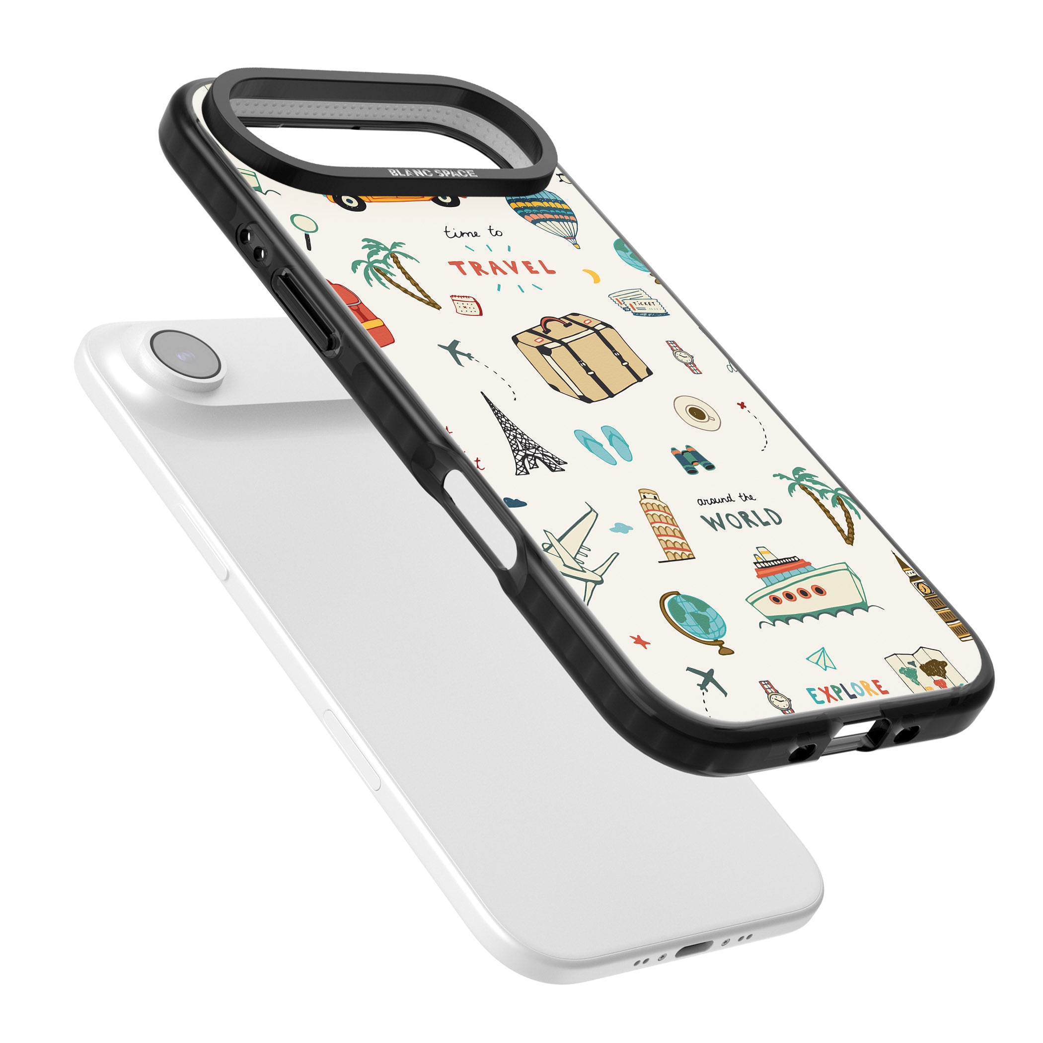 Cute Travel Pattern Cream iPhone 17 Air Impact Pro Black Phone Case Colours