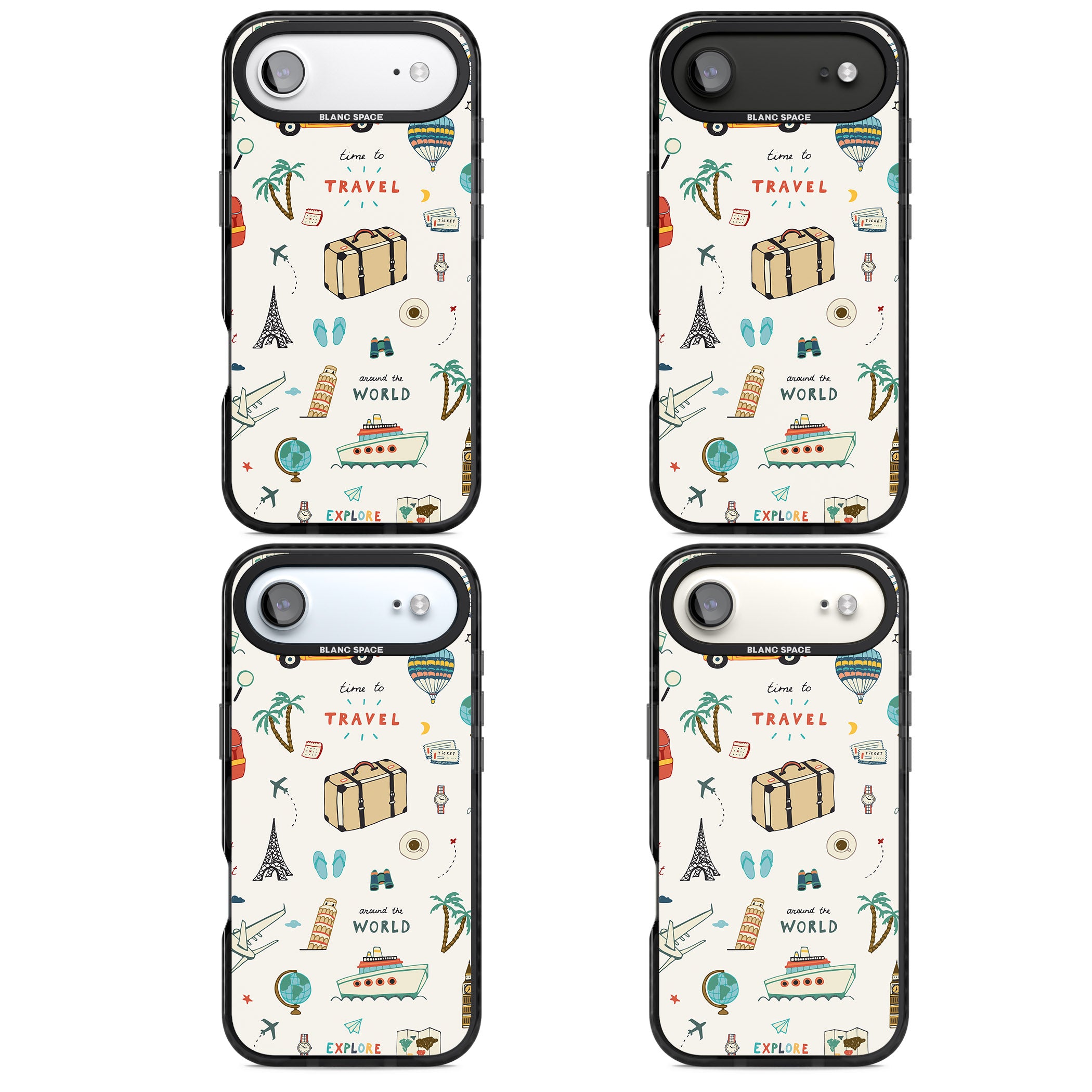 Cute Travel Pattern Cream iPhone 17 Air Impact Pro Black Phone Case APT Impact Protection