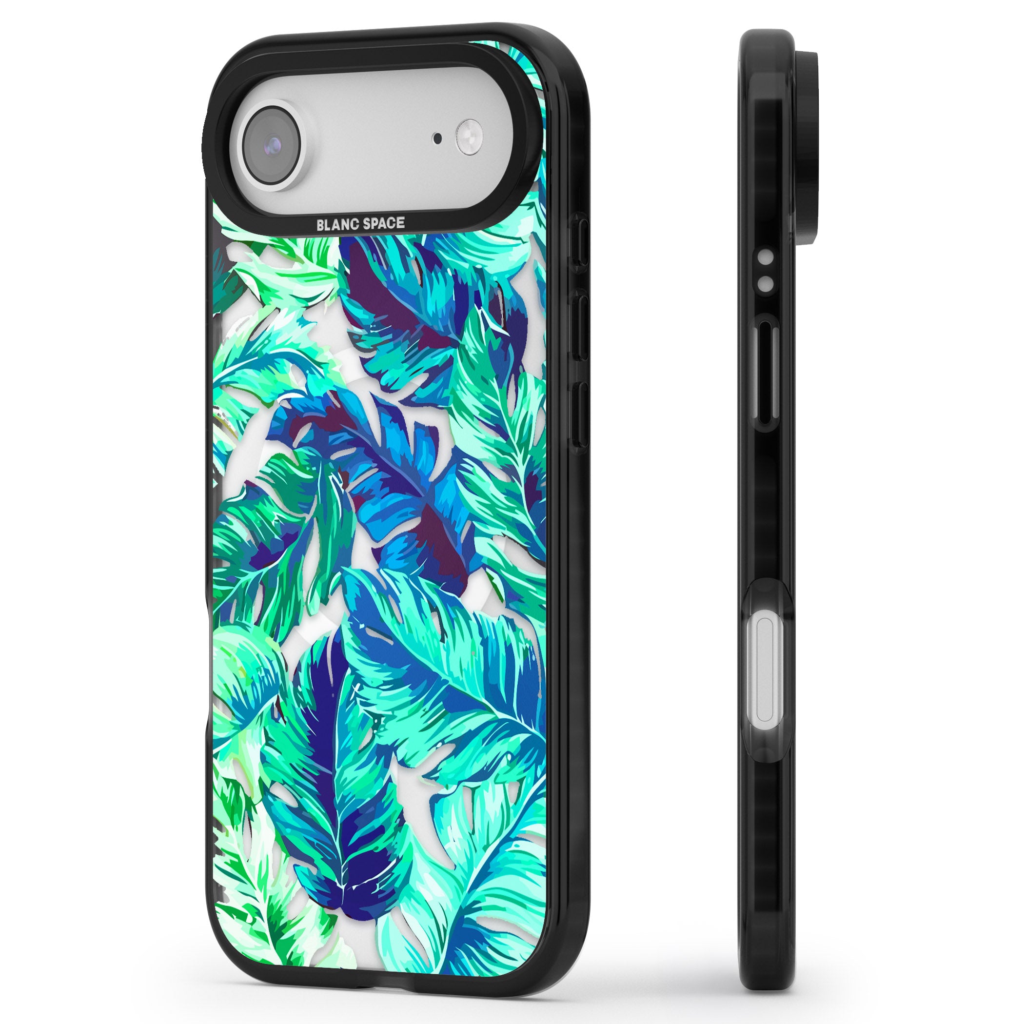 Tropical Palms iPhone 17 Air Impact Pro Black Phone Case Side Profile