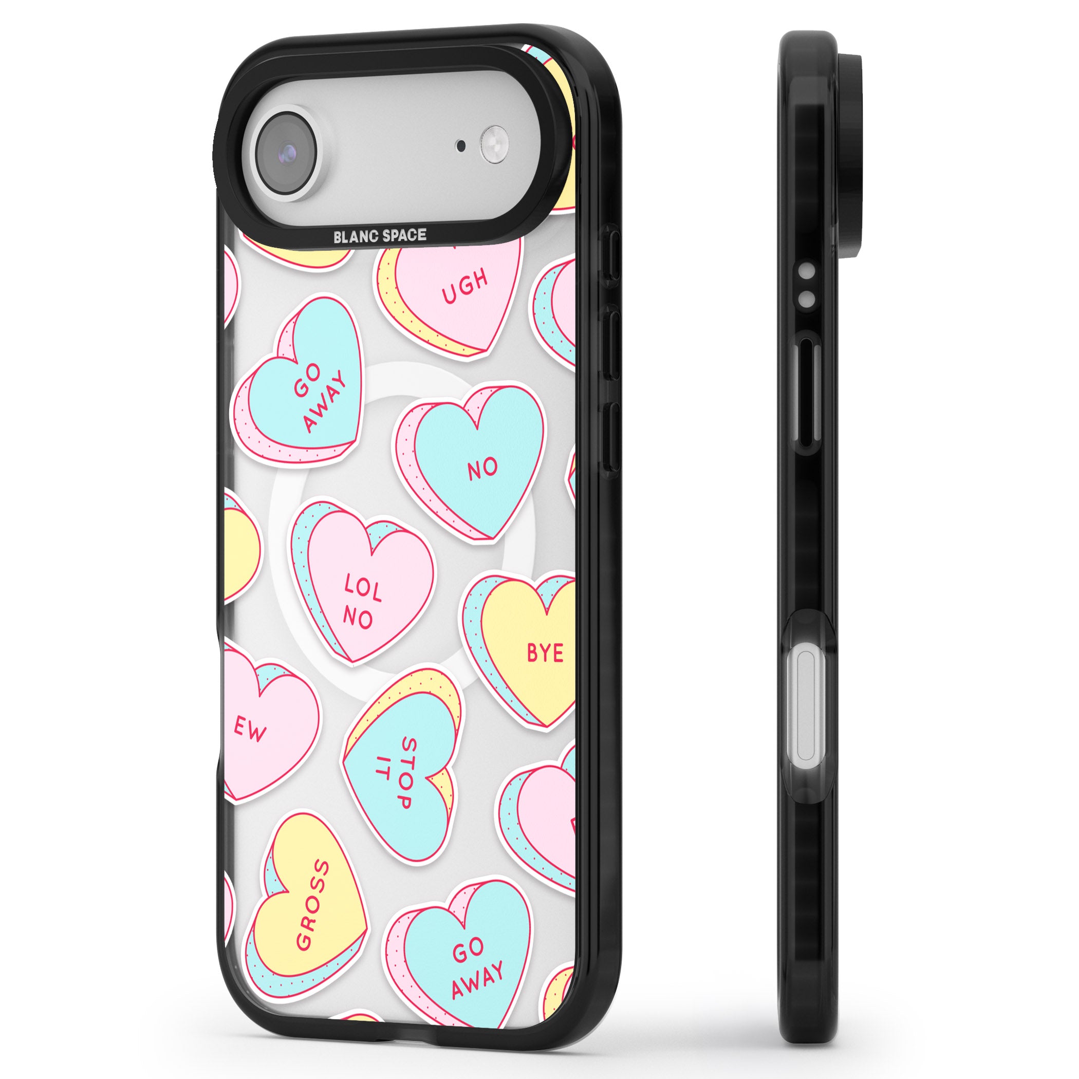 Sarcastic Love Hearts iPhone 17 Air Impact Pro Black Phone Case Side Profile