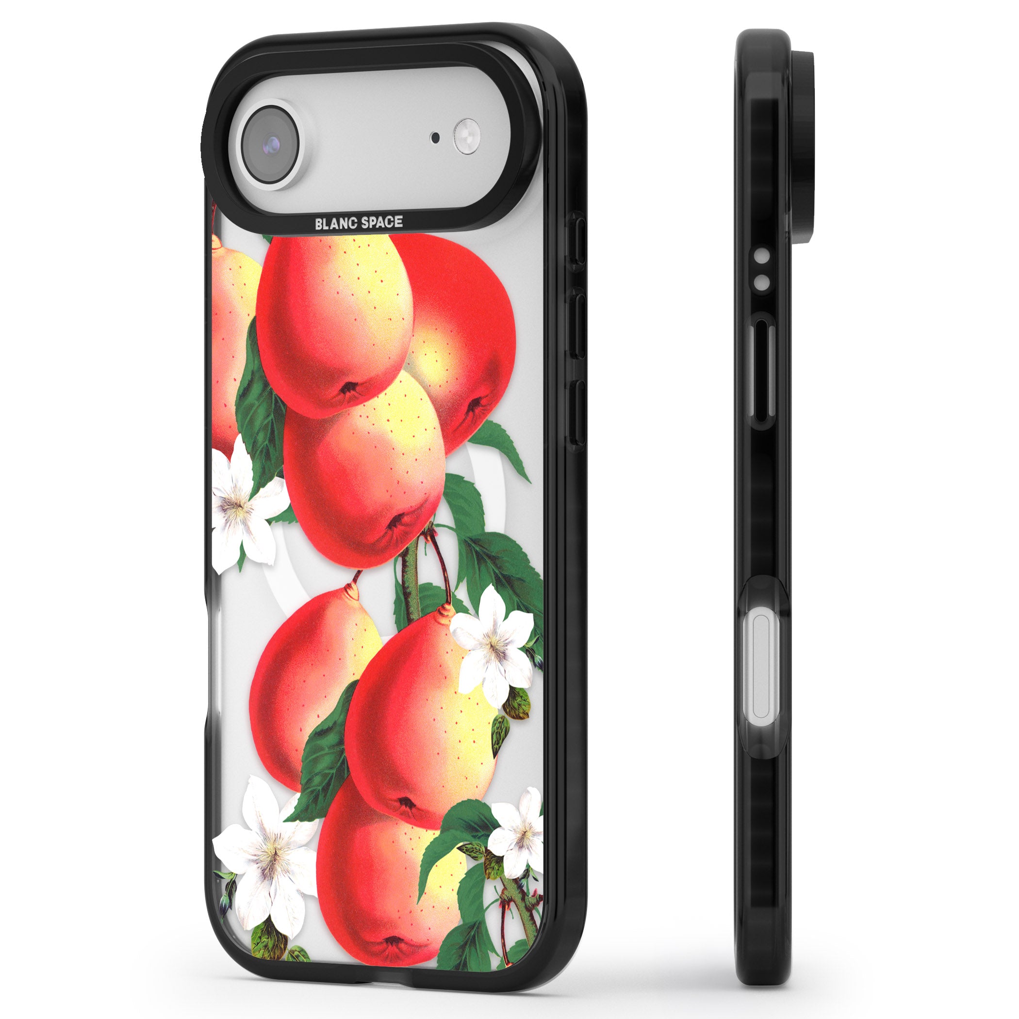 Vintage Painted Peaches iPhone 17 Air Impact Pro Black Phone Case Side Profile