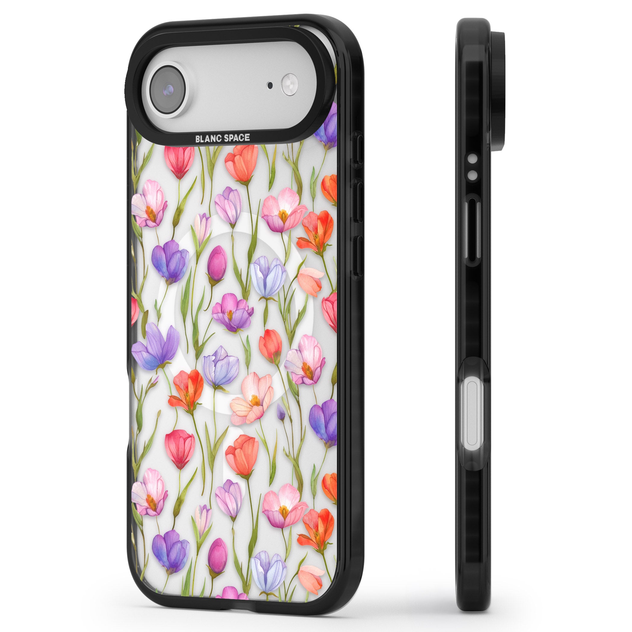 Red, Pink & Purple Flowers iPhone 17 Air Impact Pro Black Phone Case Side Profile