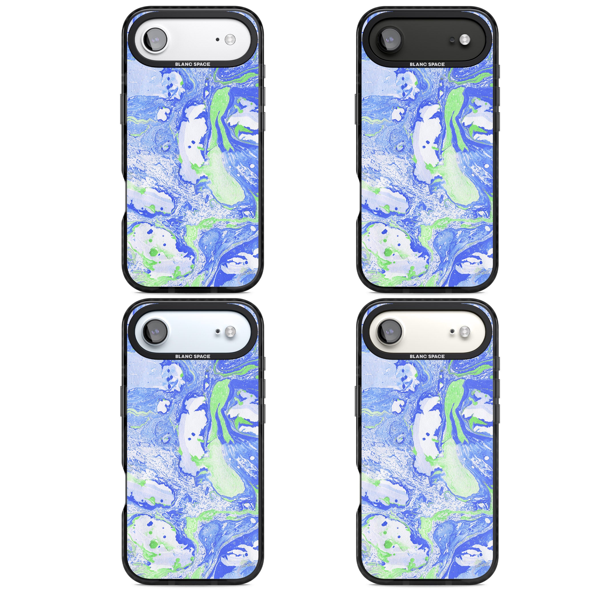 Dark Blue & Green Marbled Paper Pattern iPhone 17 Air Impact Black Phone Case APT Impact Protection