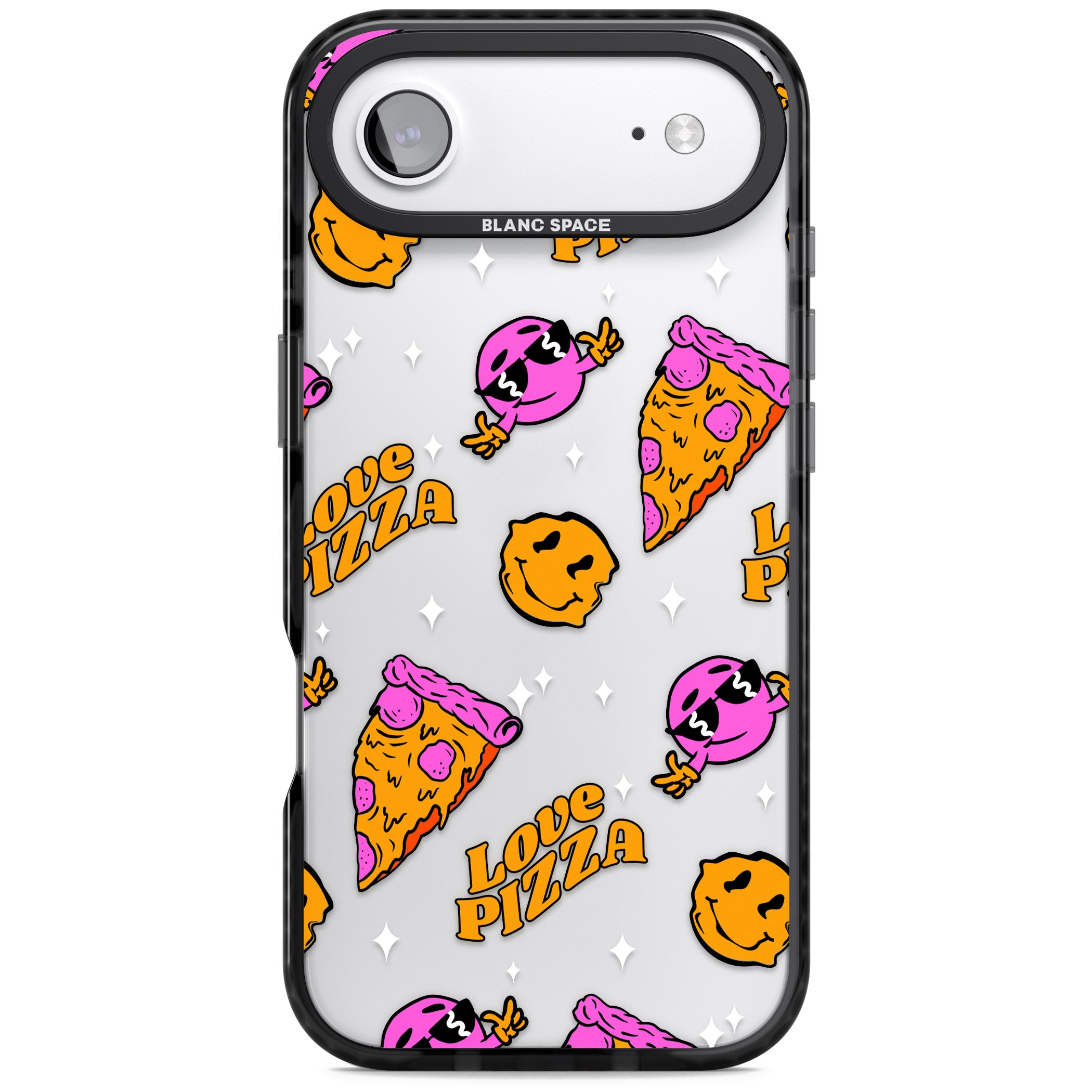 Psychedelic Love Pizza Pattern (Clear) iPhone 17 Air Impact Black Phone Case