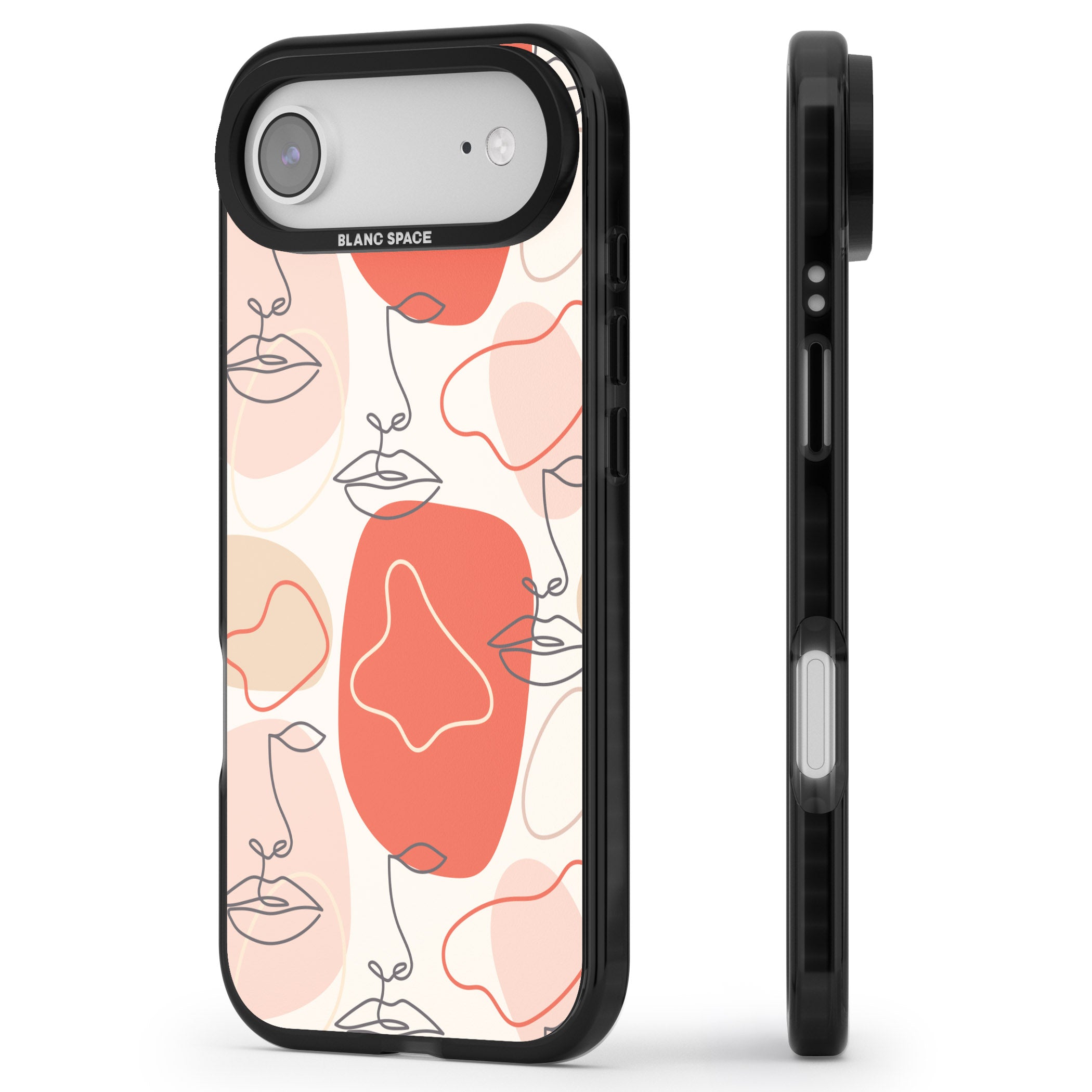 Abstract Face Line Art iPhone 17 Air Impact Black Phone Case Side Profile
