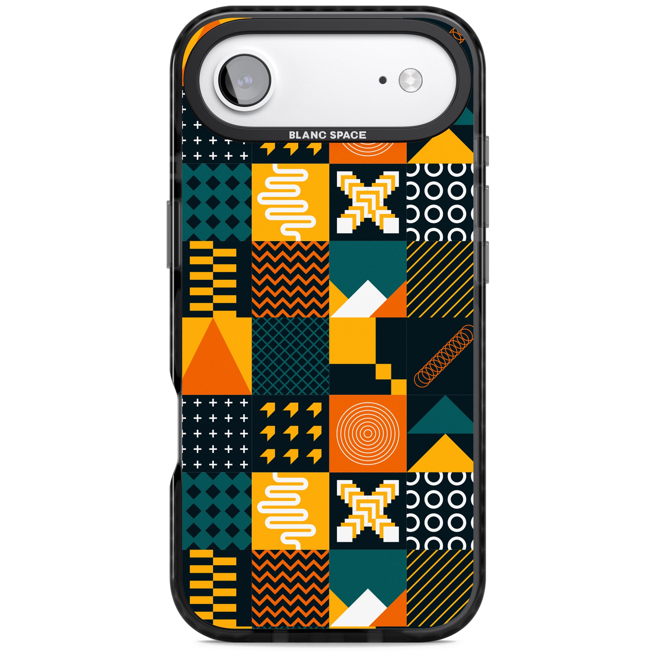Funky Geometric Patterns: Orange & Dark Green iPhone 17 Air Impact Black Phone Case