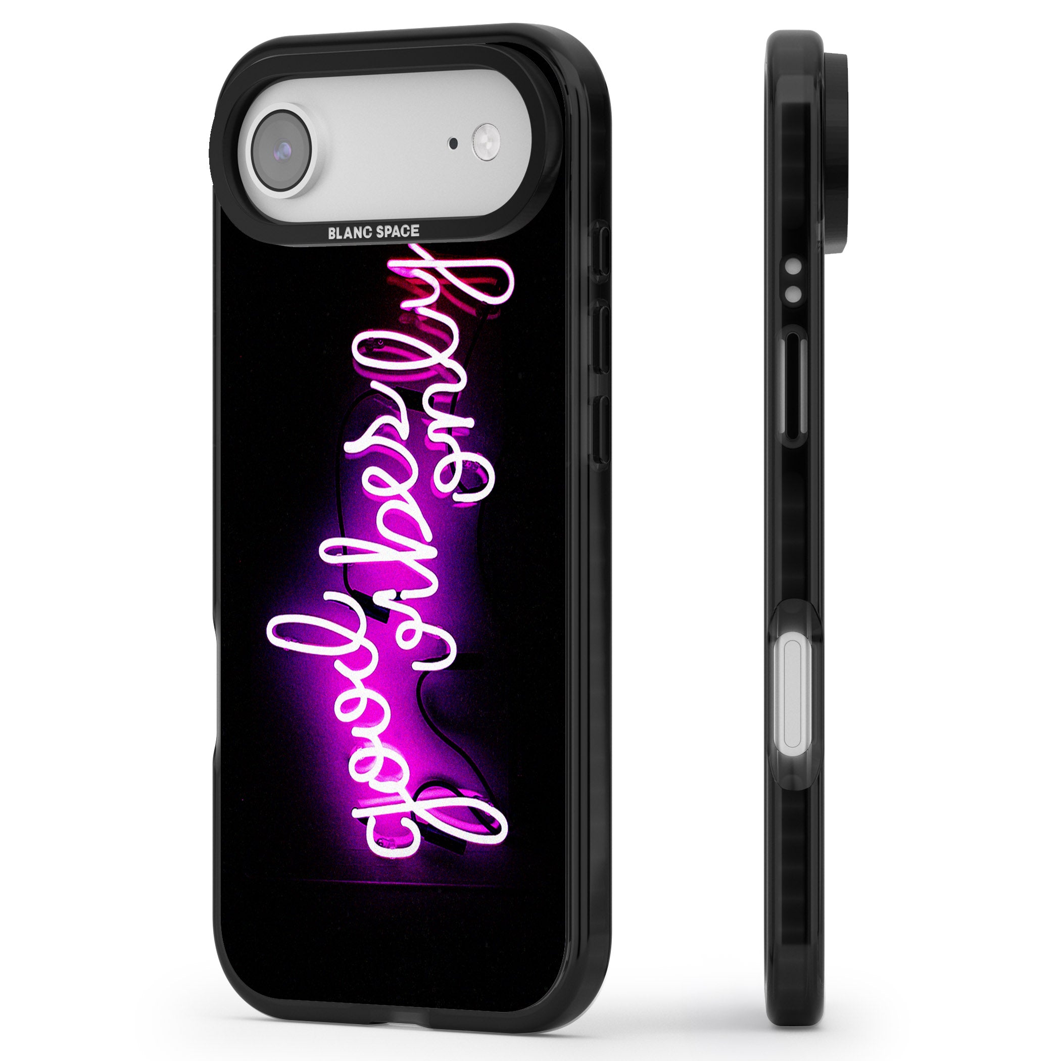 Good Vibes Only Neon Glow iPhone 17 Air Impact Black Phone Case Side Profile
