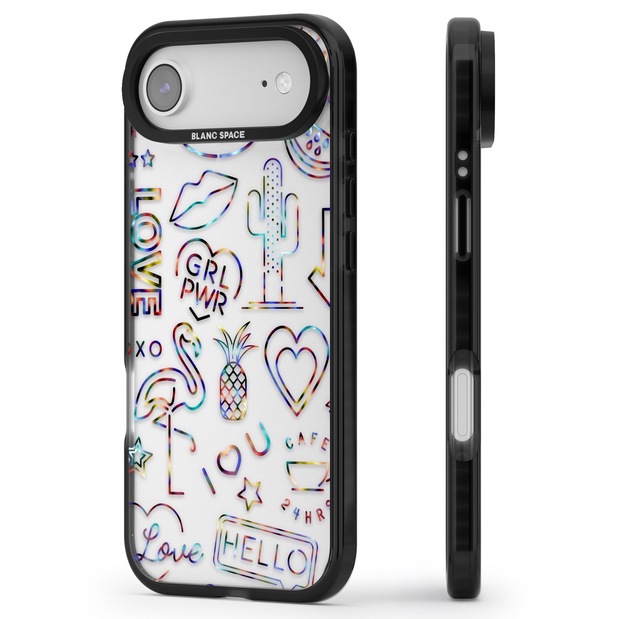 Funky Nebula Neon Sign iPhone 17 Air Impact Black Phone Case Side Profile